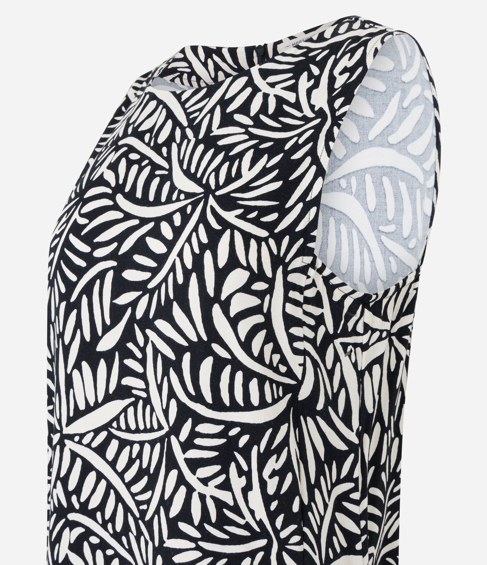 Vestido em Viscose com Fechamento em Zíper e Estampa Folhagem Preto/ Branco 6