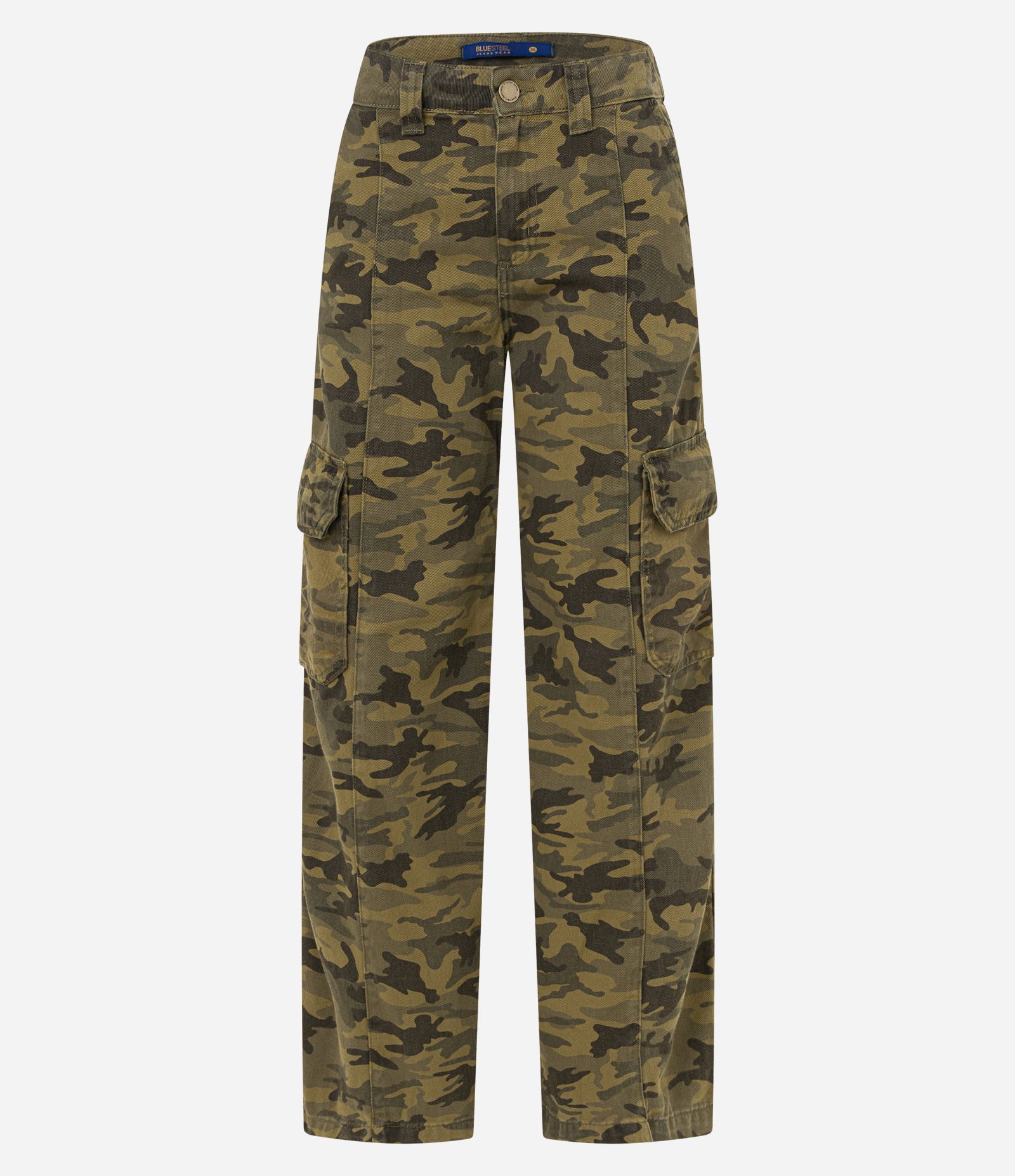 Calça Reta em Sarja com Camuflagem Estampada Verde Militar 5