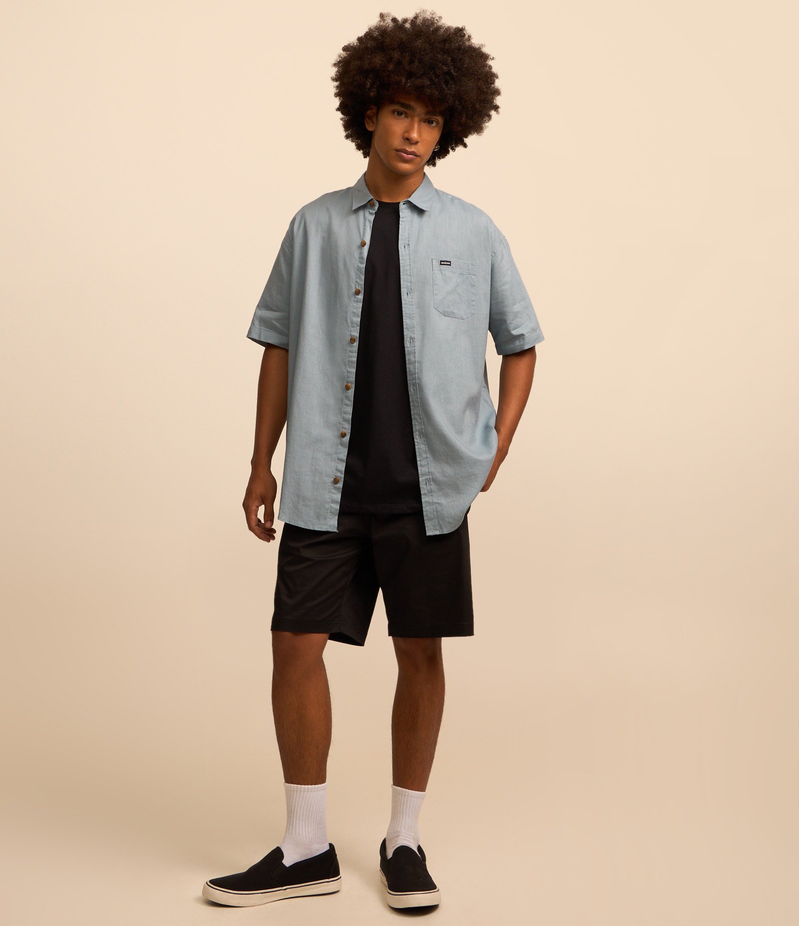 Camisa Relaxed em Cânhamo com Bolso Azul Claro 2