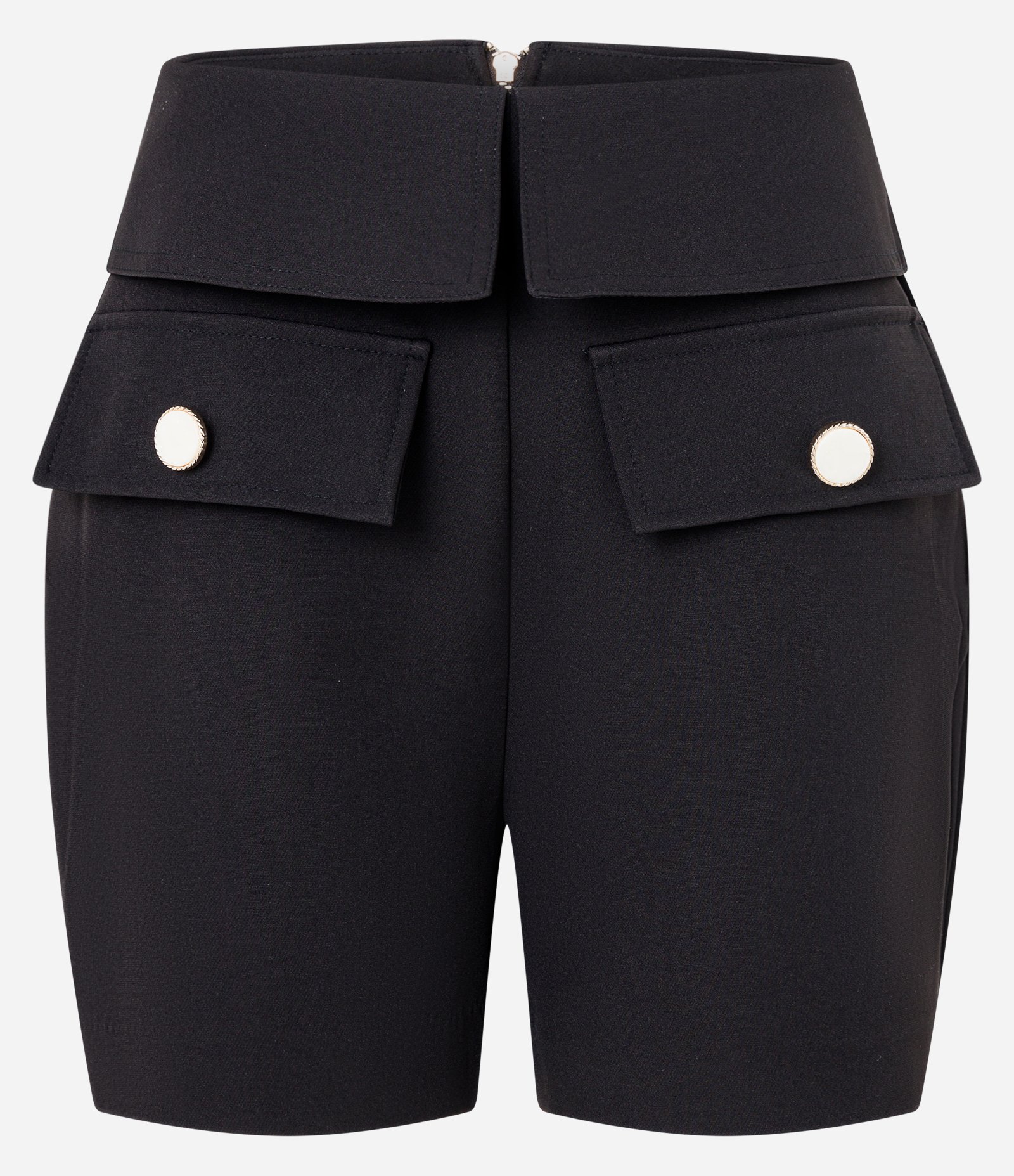 Short Reto Cintura Alta em Alfaiataria Cós com Lapela e Bolso Cargo com Botão Preto 5