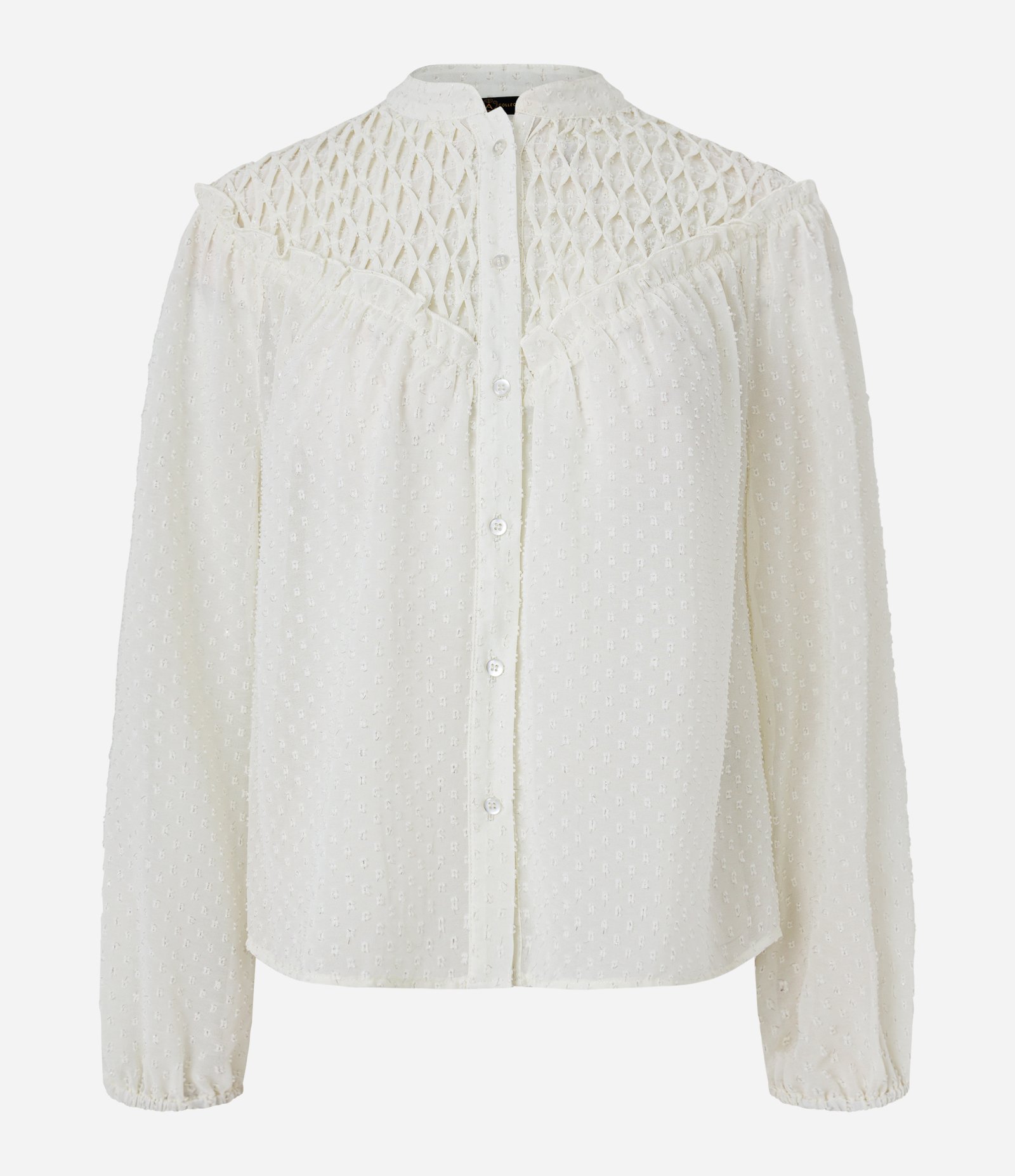 Camisa em Chiffon com Lastex e Aplicações Bordadas Off White 7