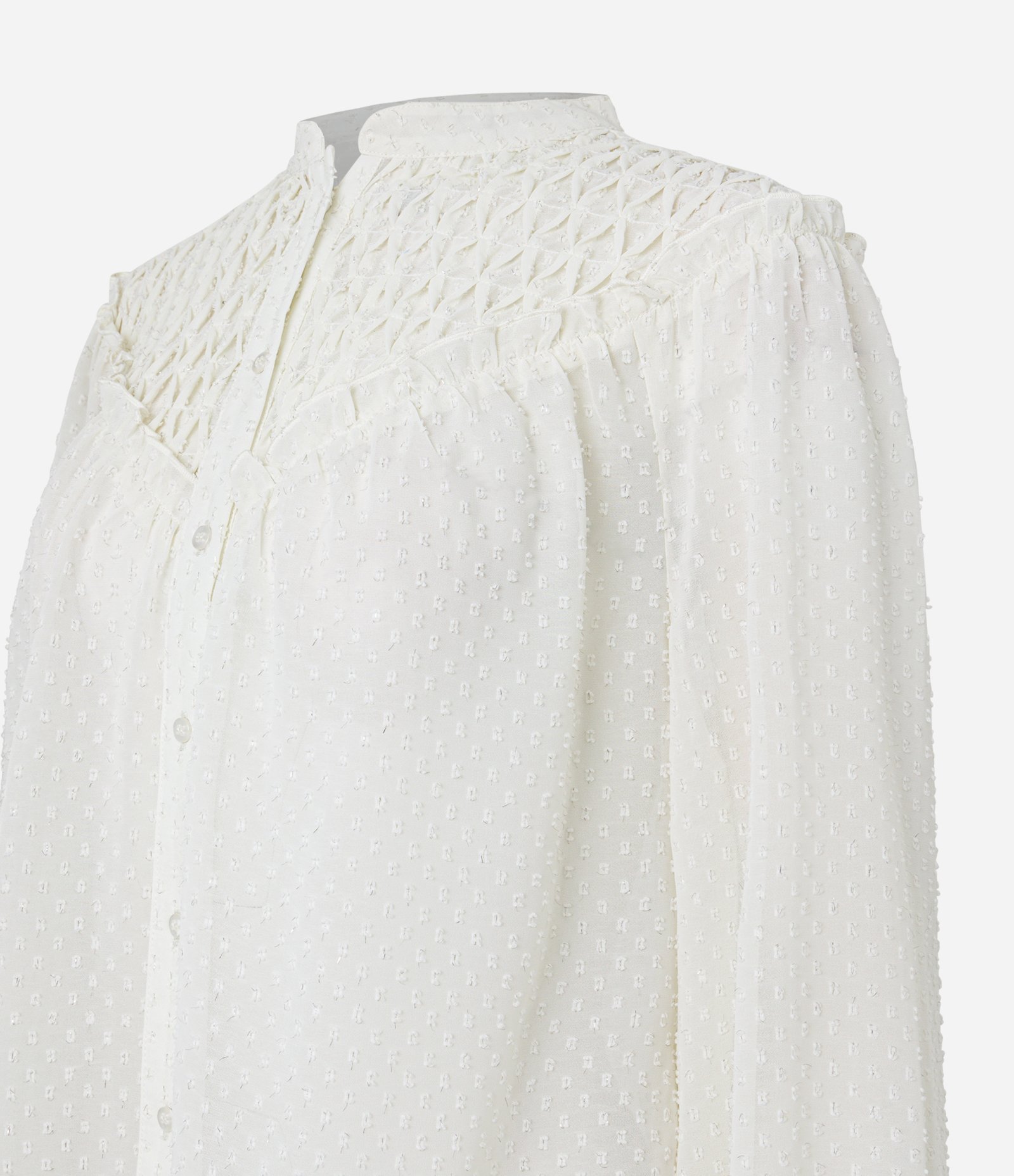 Camisa em Chiffon com Lastex e Aplicações Bordadas Off White 8