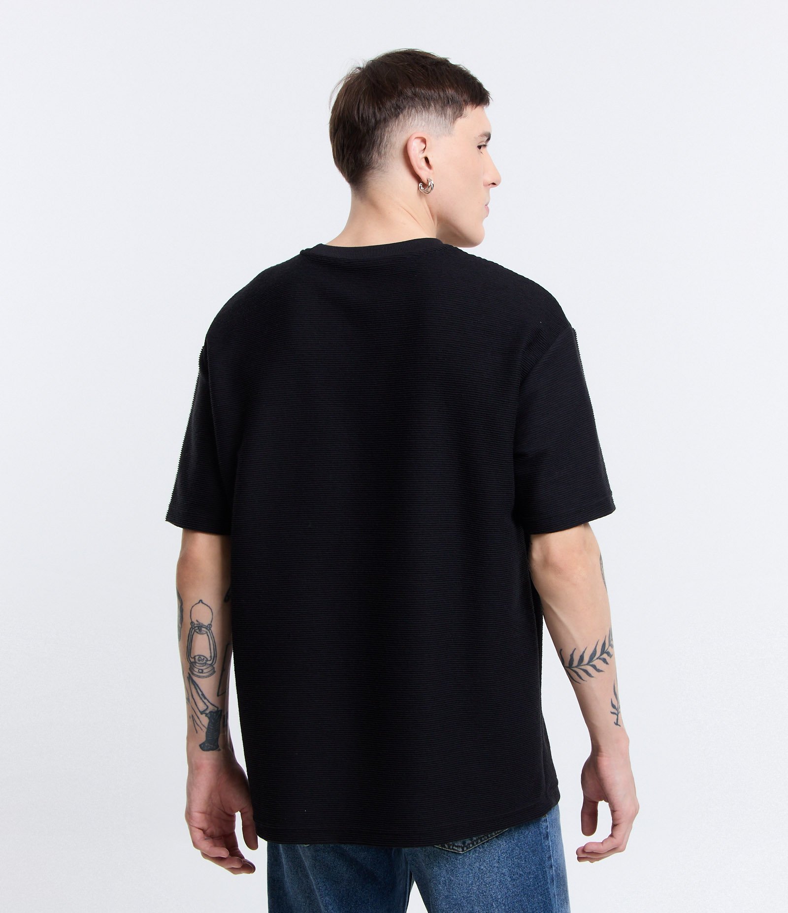 Camiseta Relaxed em Algodão com Leve Textura Preto 3