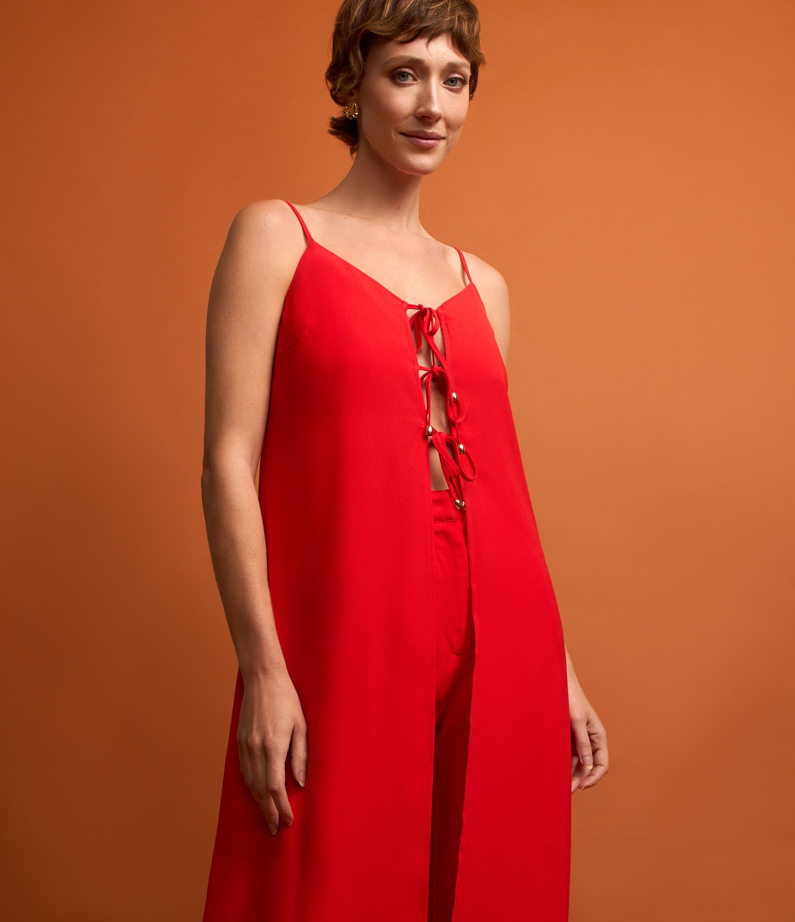 Túnica Longa Alfaiatada com Vazado e Amarração Vermelho 1