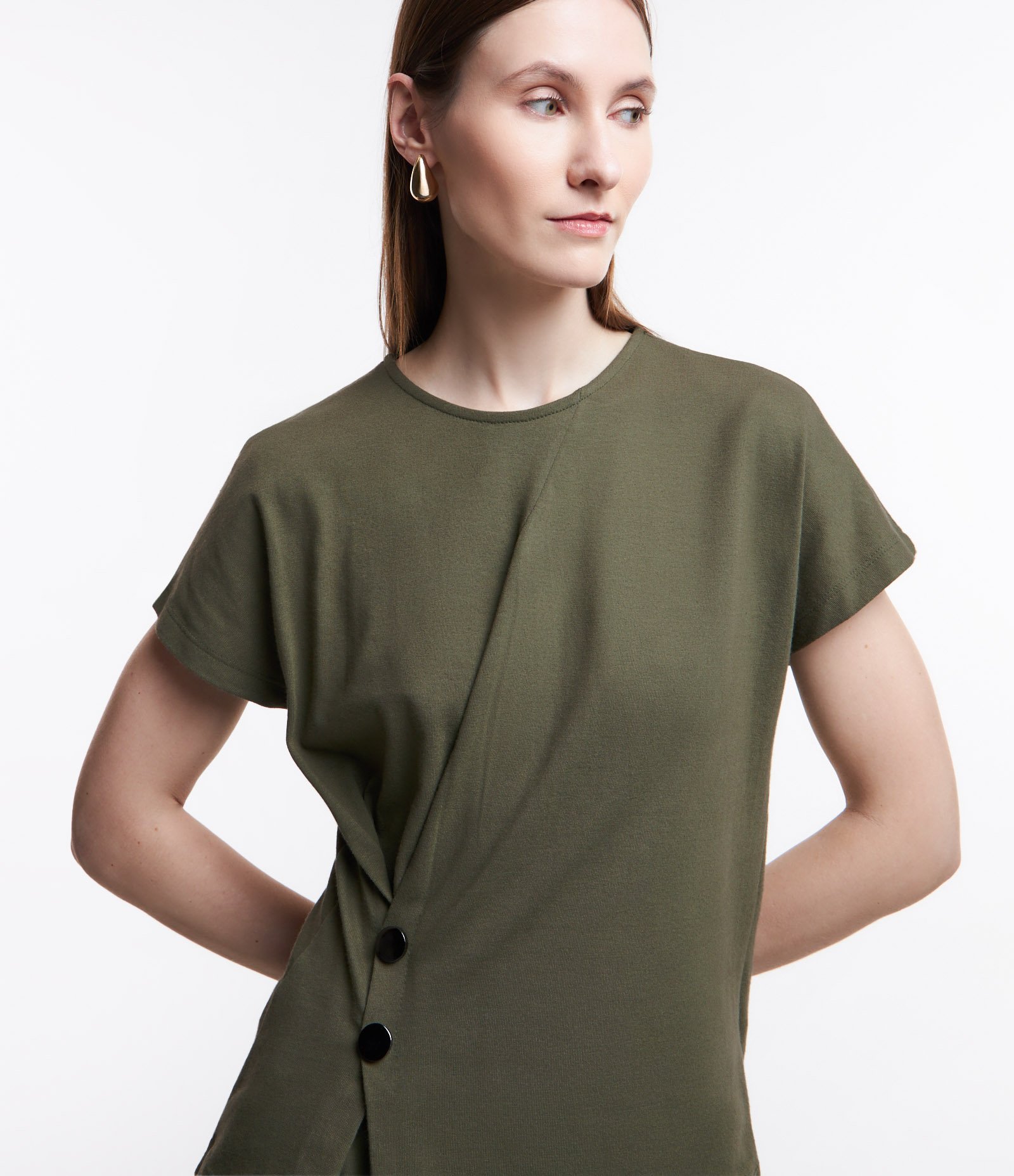 Blusa Manga Curta em Malhão com Botões e Franzido Lateral 1
