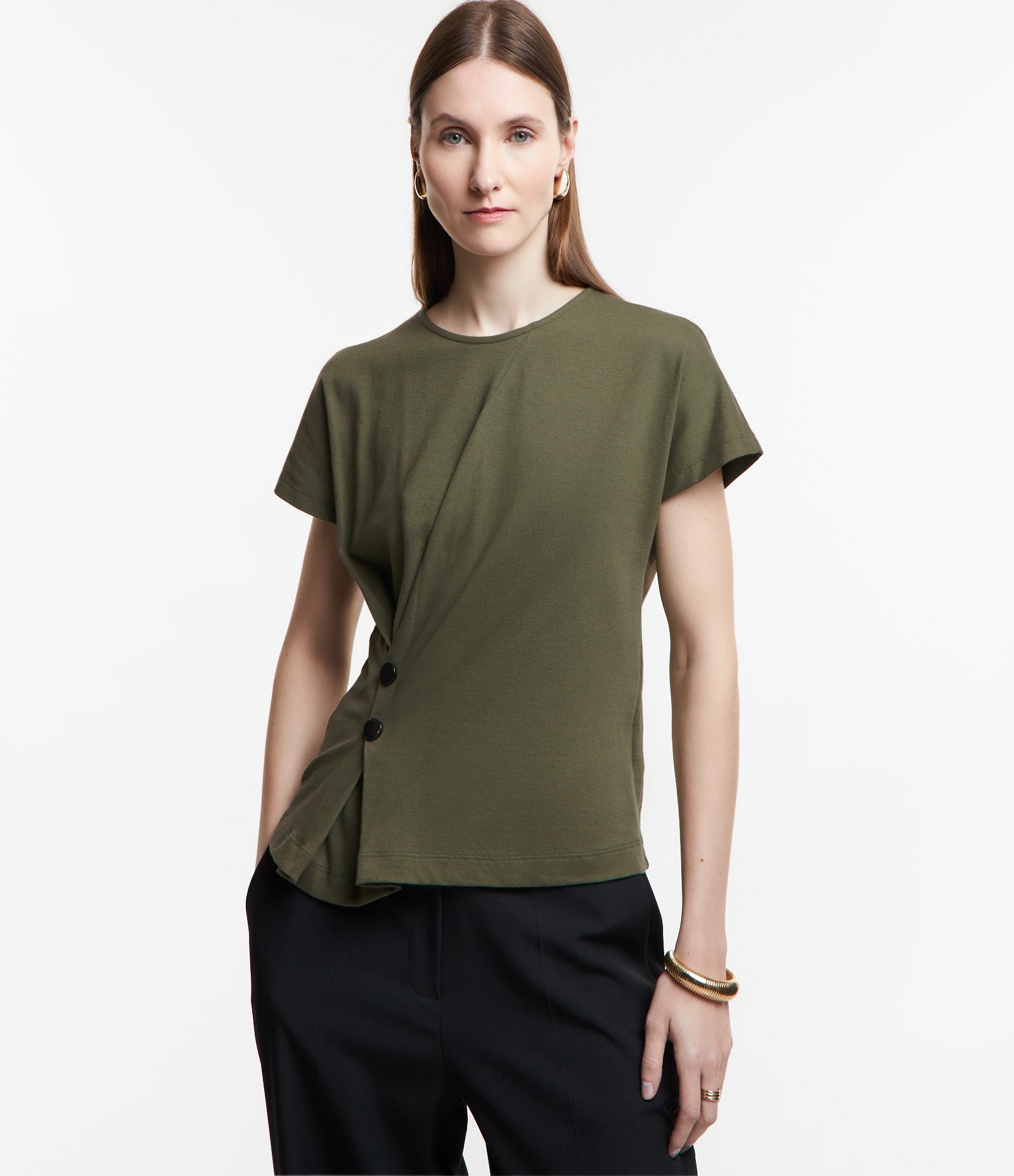 Blusa Manga Curta em Malhão com Botões e Franzido Lateral 4