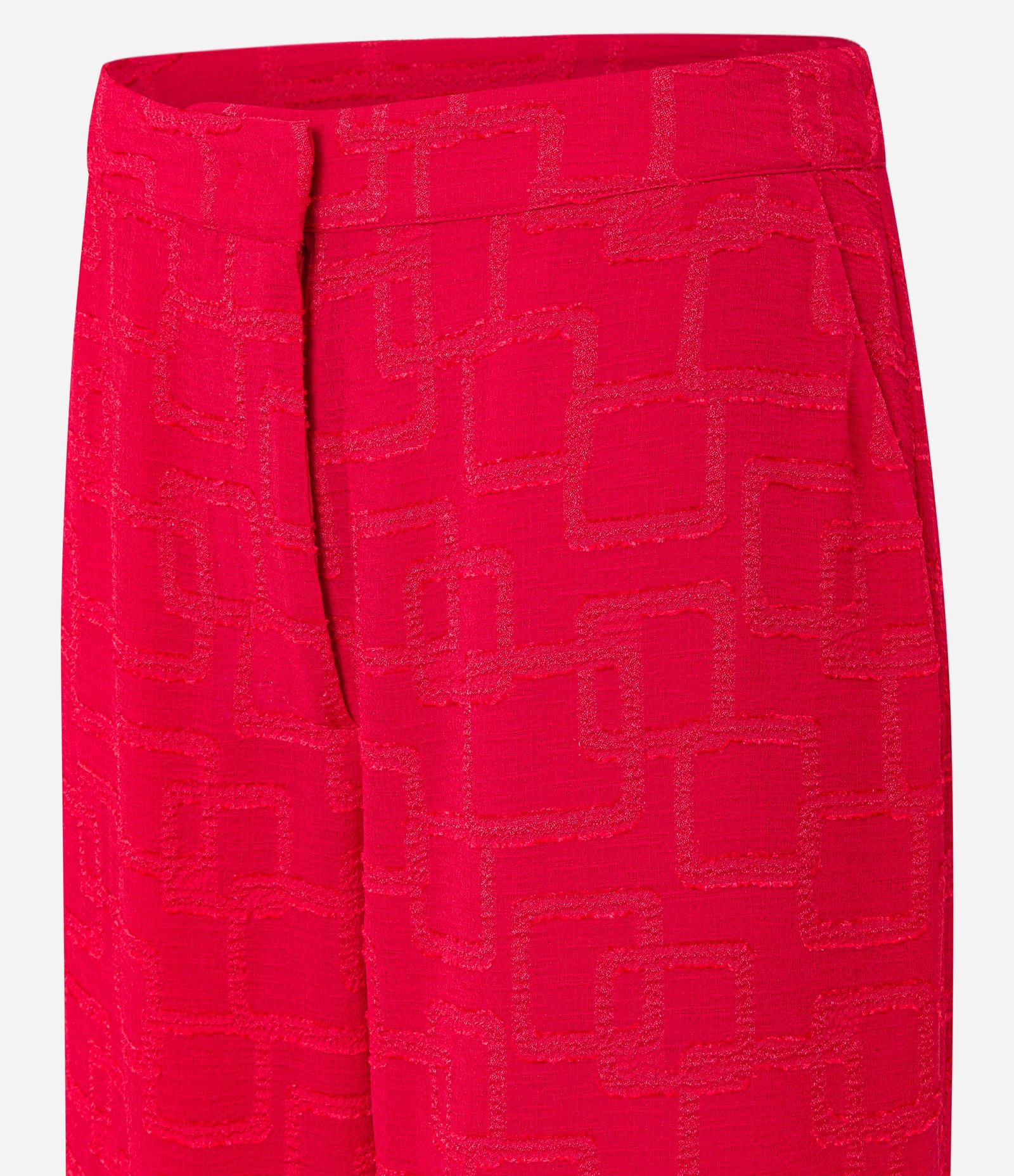 Calça Wide Leg Cintura Alta em Chiffon com Textura Jacquard Vermelho 7