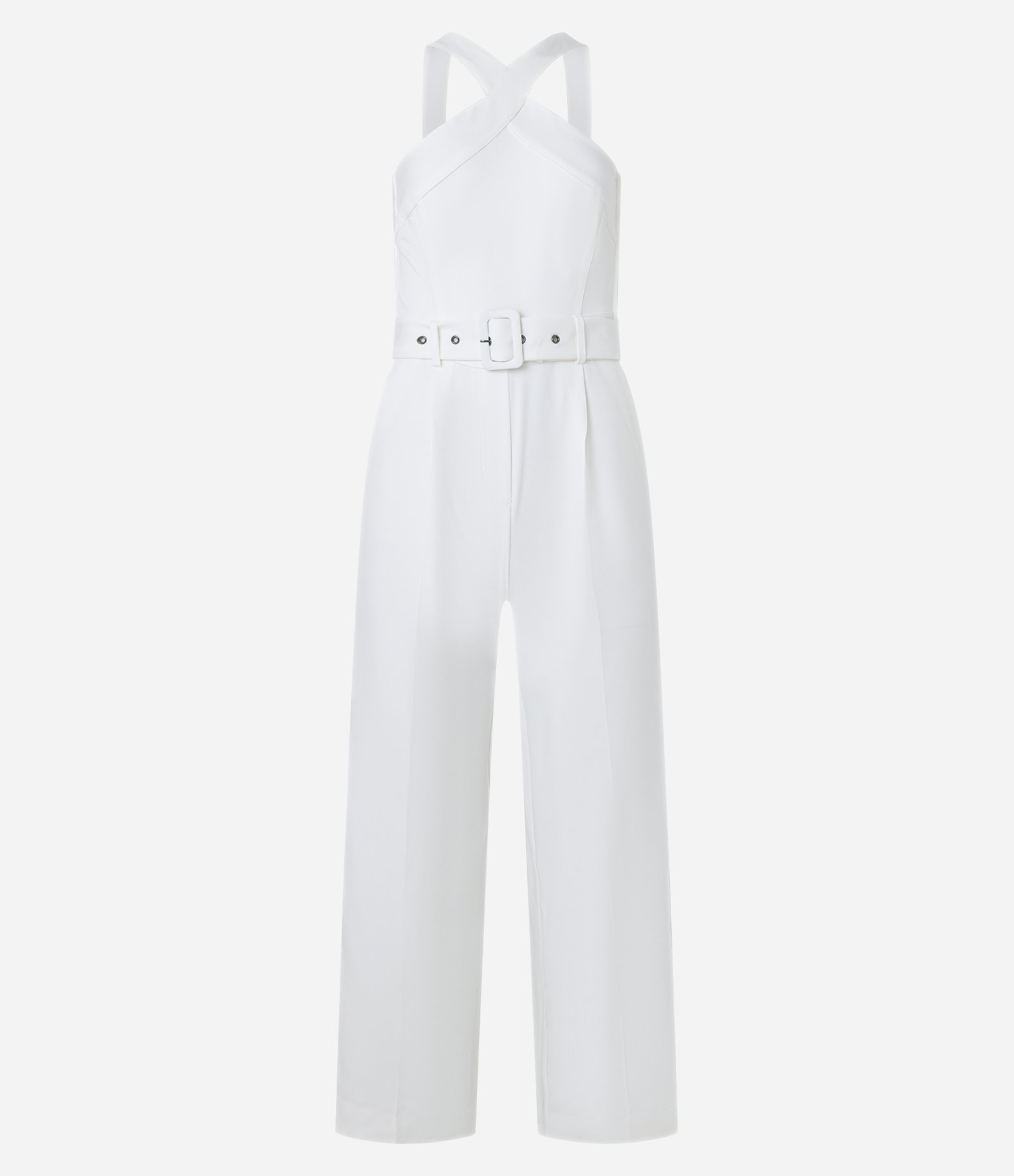 Macacão Wide Leg em Crepe com Cinto e Pregas Branco 7