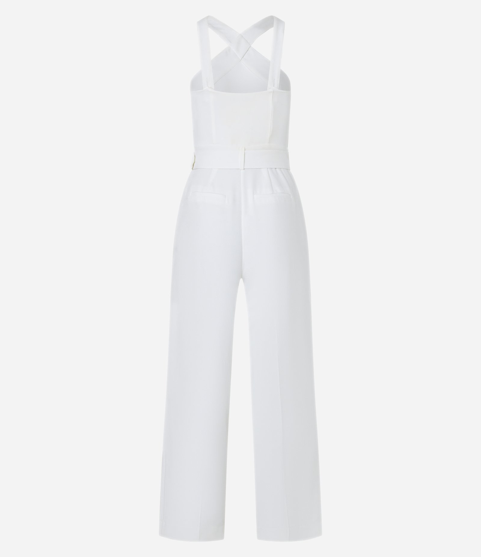 Macacão Wide Leg em Crepe com Cinto e Pregas Branco 8