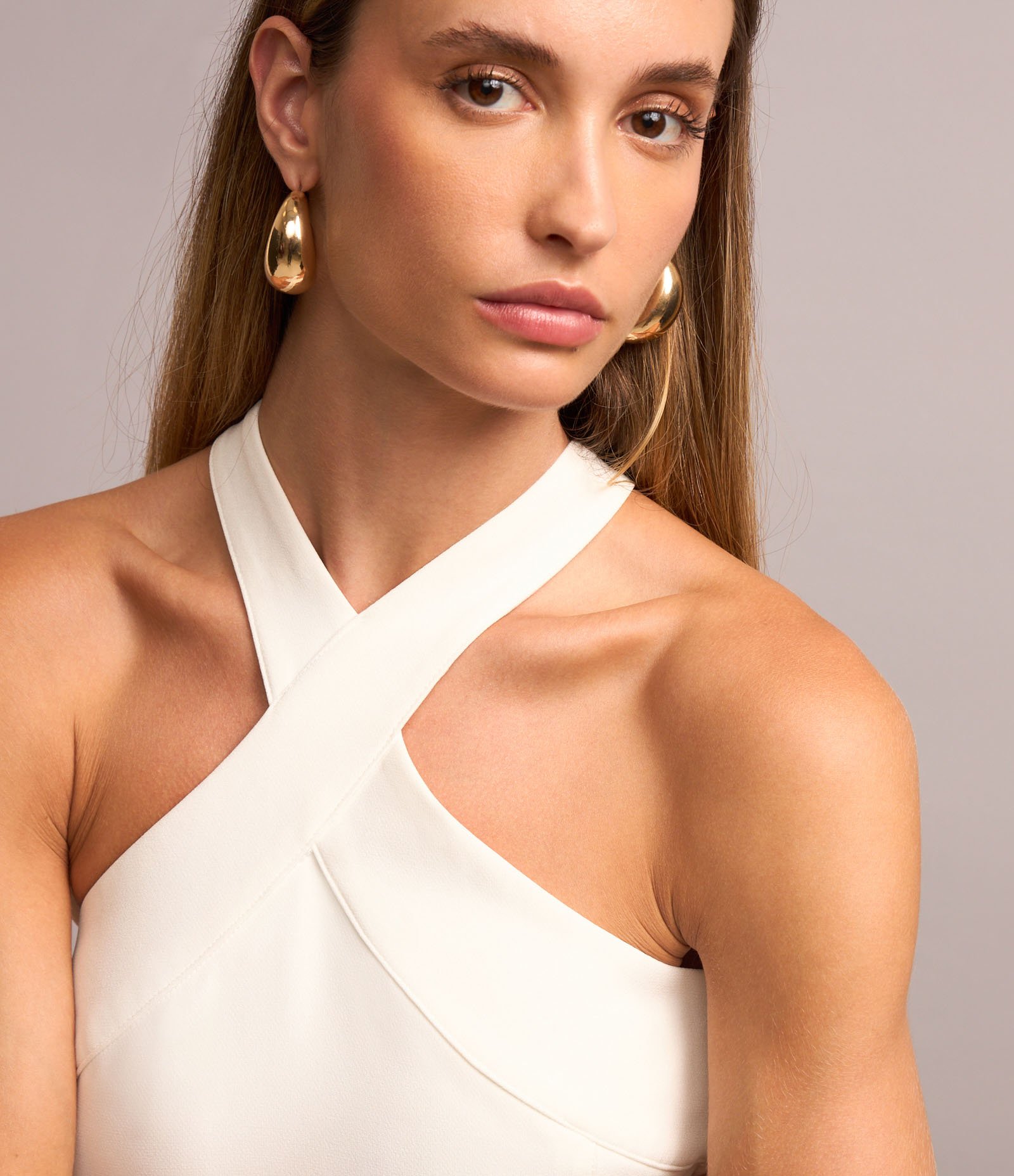 Macacão Wide Leg em Crepe com Cinto e Pregas Branco 3