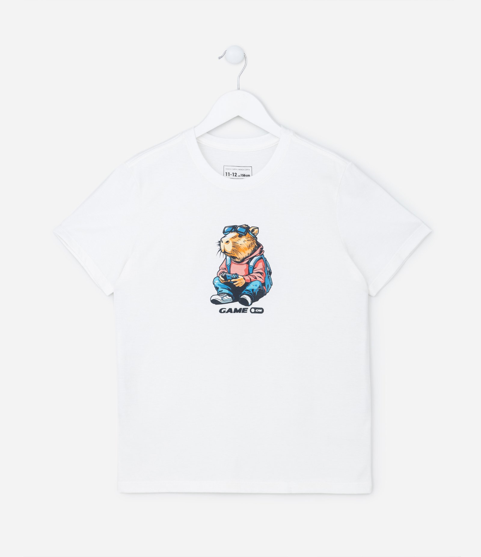 Camiseta Infantil com Estampa de Capivara Gamer - Tam 5 a 14 anos Branco 1