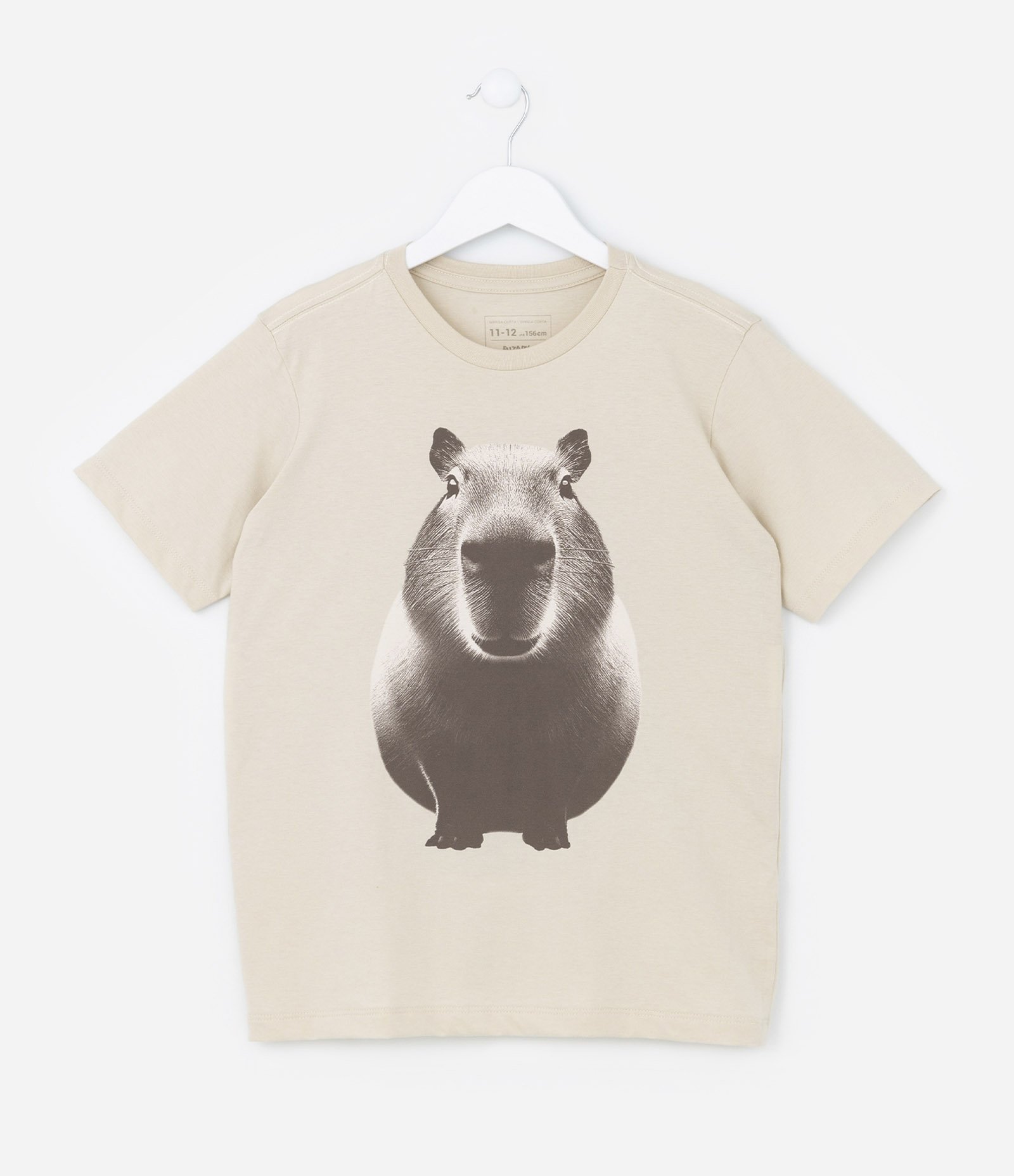Camiseta Infantil com Estampa Frontal de Capivara - Tam 5 a 14 anos Bege 2