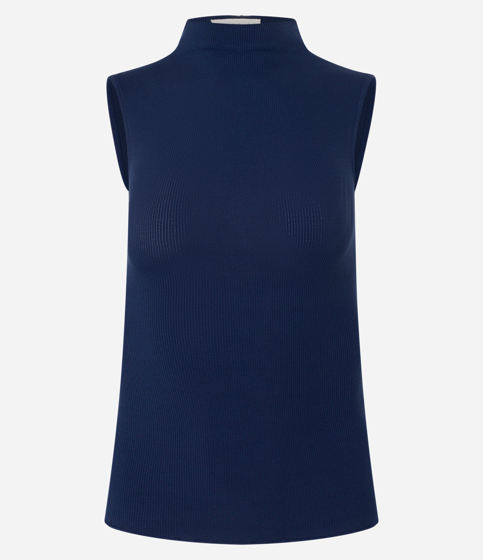 Blusa Sem Manga em Viscose com Gola Alta e Textura Canelada Azul Marinho 5