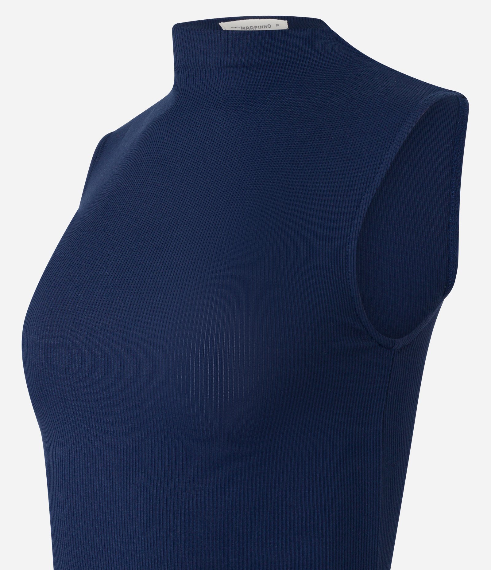 Blusa Sem Manga em Viscose com Gola Alta e Textura Canelada Azul Marinho 6