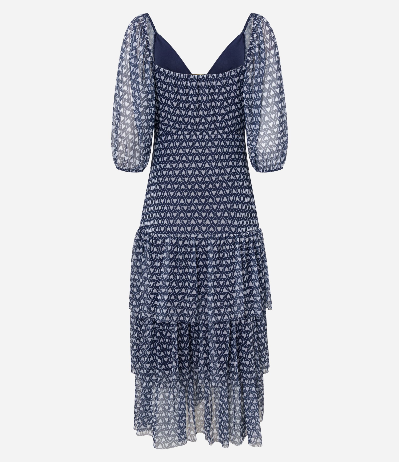 Vestido Midi em Tule com Babados e Estampa Corações Azul 7