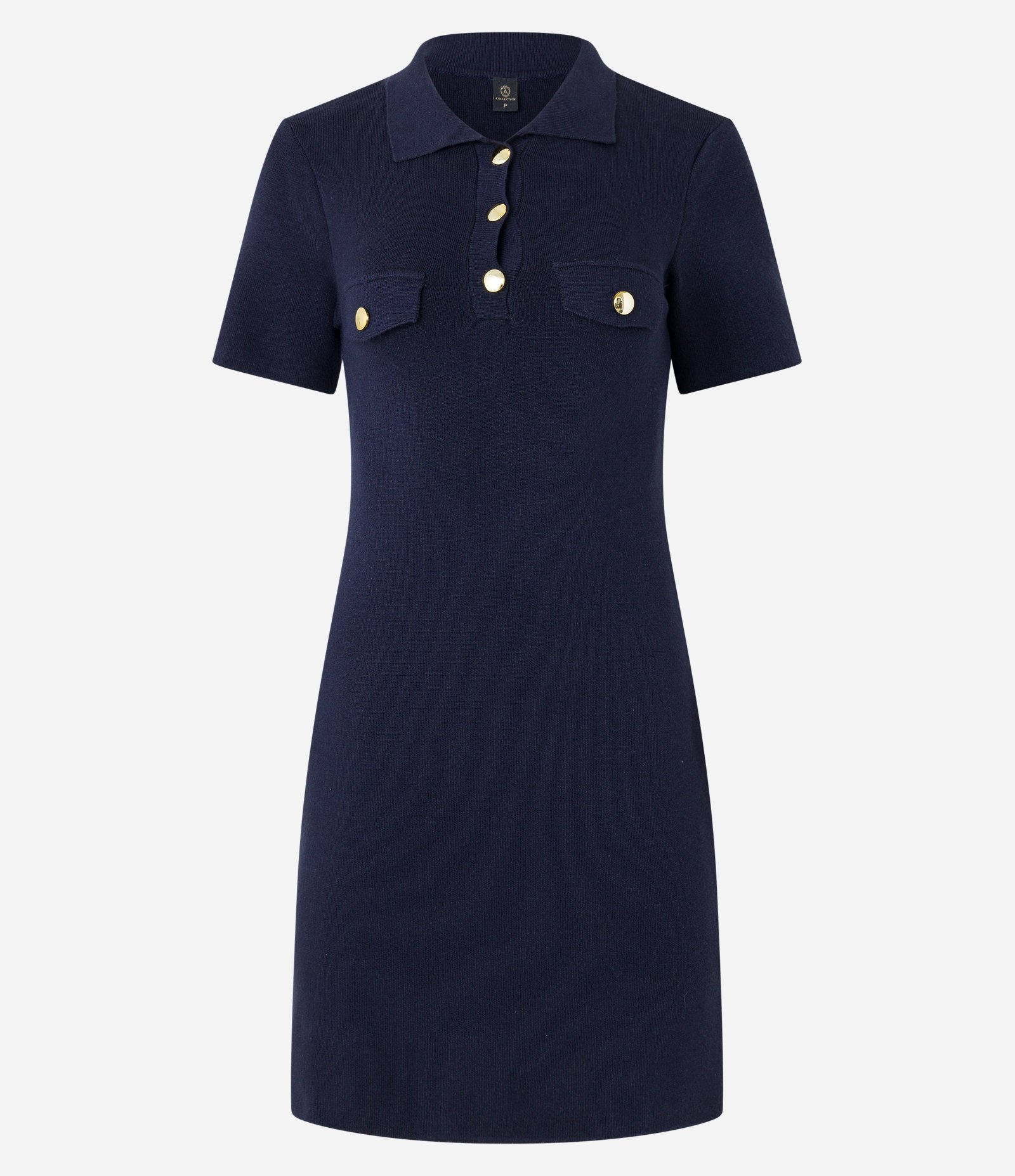 Vestido Reto em Tricô com Gola Polo e Bolsos Azul Marinho 5