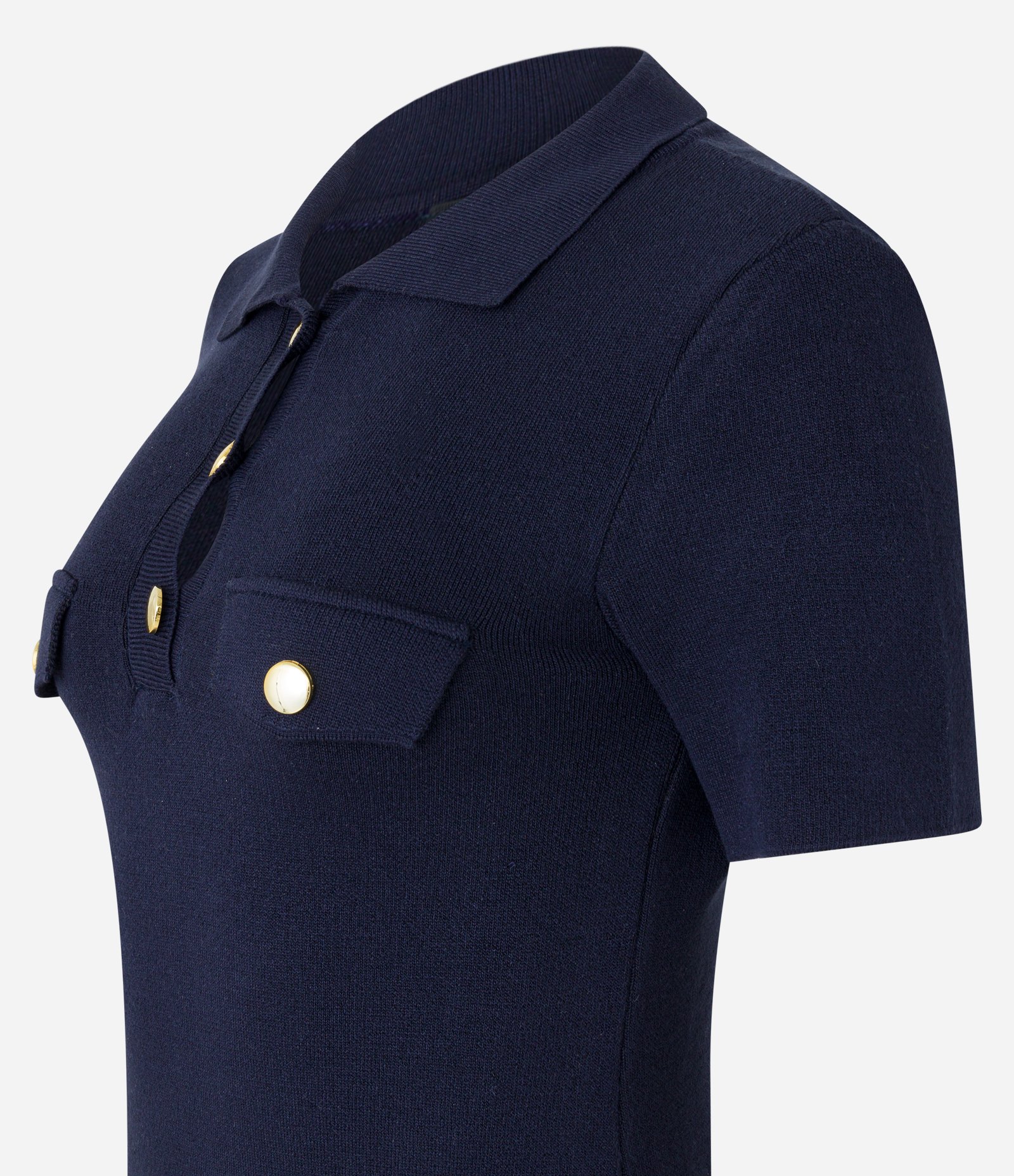 Vestido Reto em Tricô com Gola Polo e Bolsos Azul Marinho 6