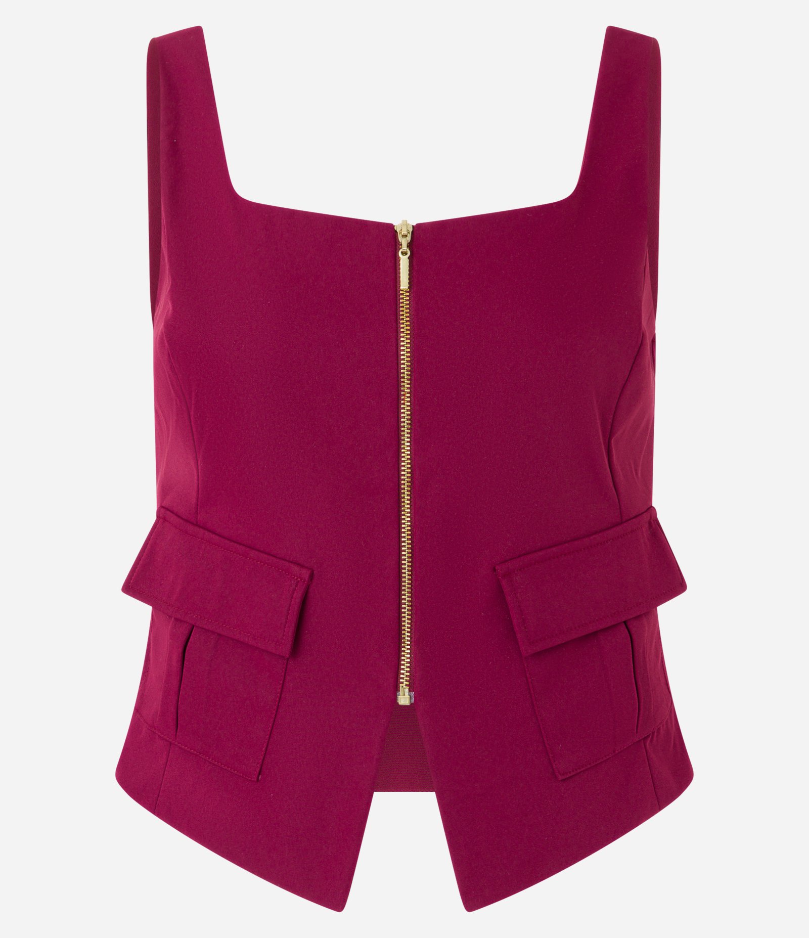 Blusa Corsetada em Crepe com Bolso Lapela e Fechamento em Zíper Vermelho Vinho 5
