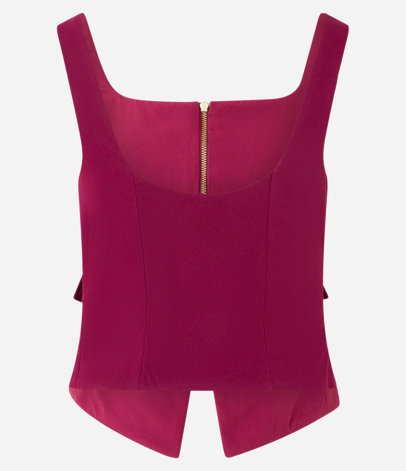 Blusa Corsetada em Crepe com Bolso Lapela e Fechamento em Zíper Vermelho Vinho 6