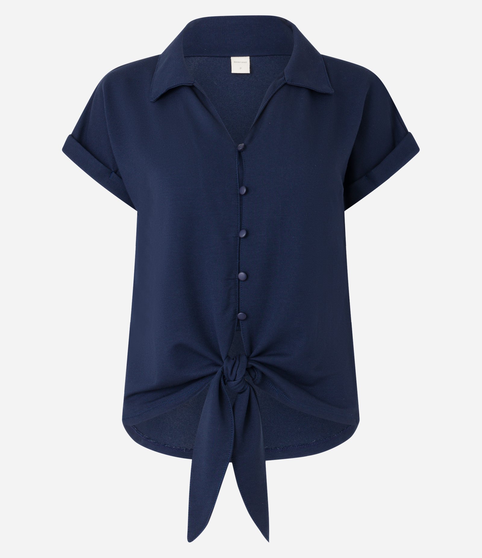 Blusa em Viscose com Abotoamento e Amarração na Barra Azul Escuro 6