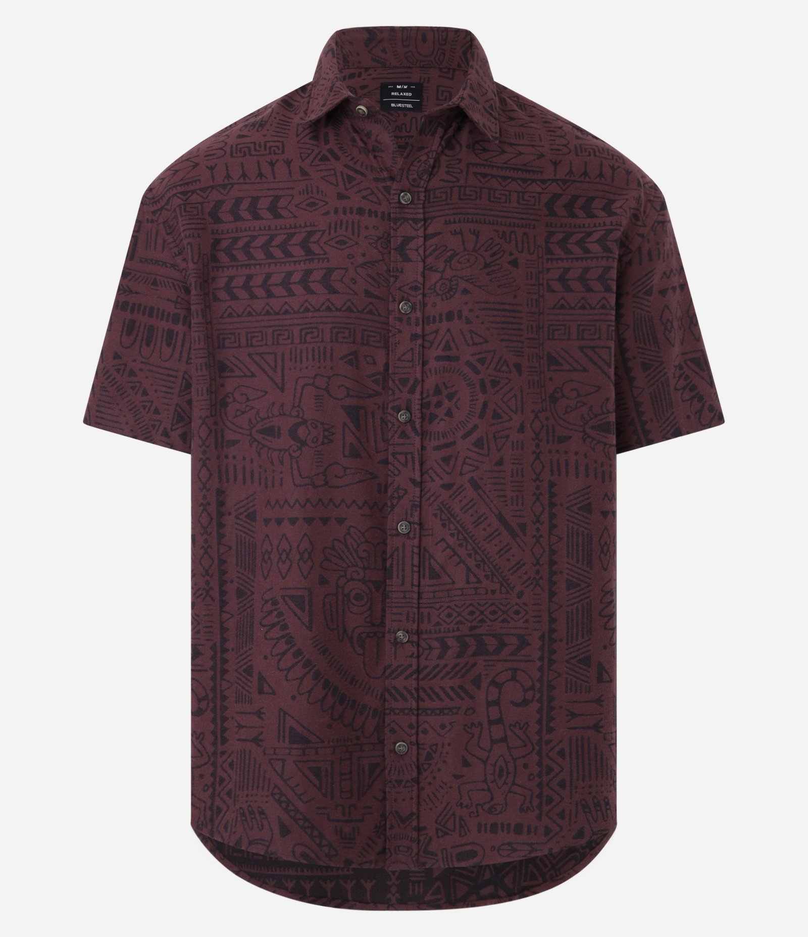 Camisa Relaxed com Textura Jacquard e Estampa Étnica Asteca Vinho 1