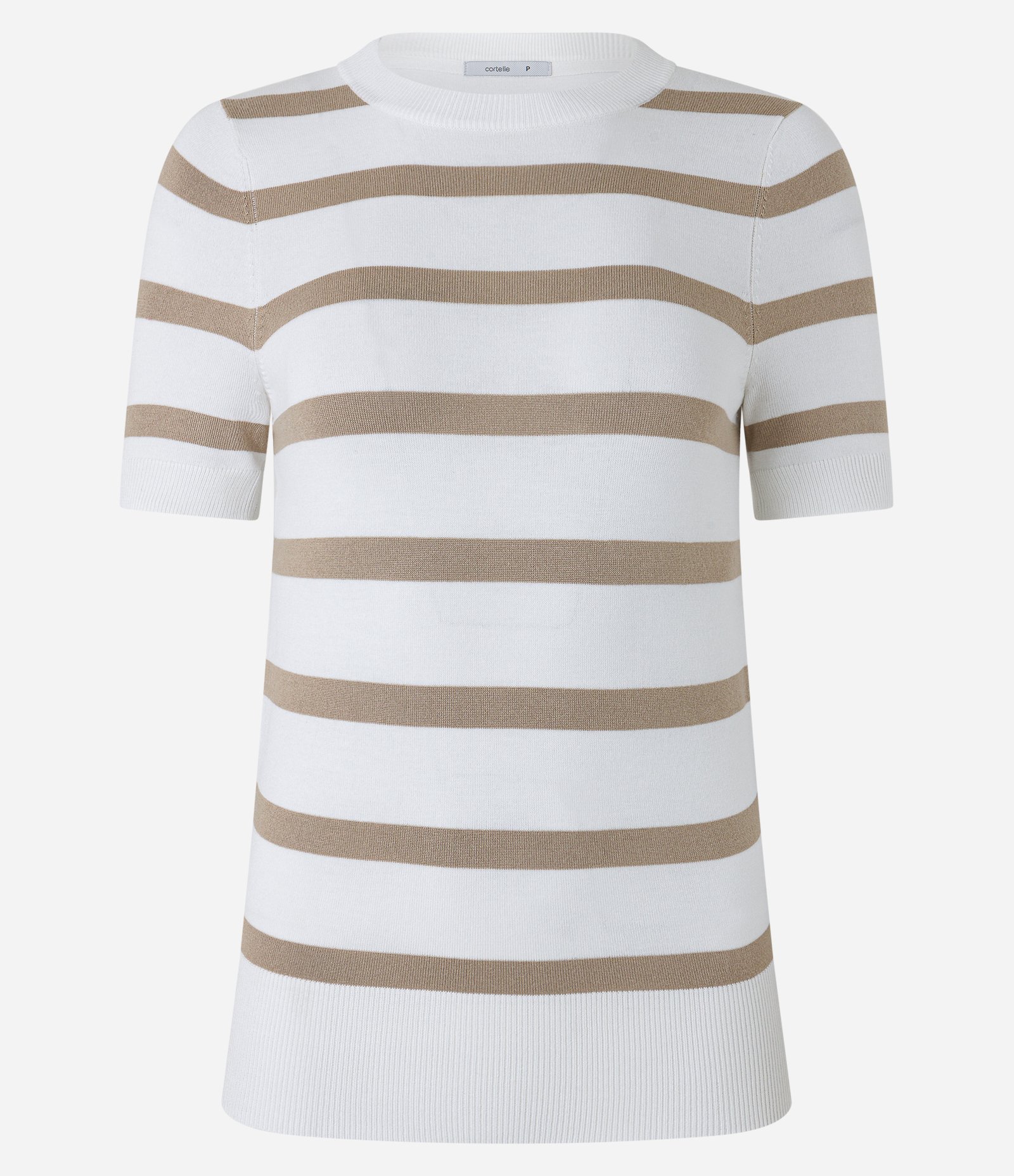 Blusa Básica Listrada em Tricô com Gola Redonda Marrom/Branco 6