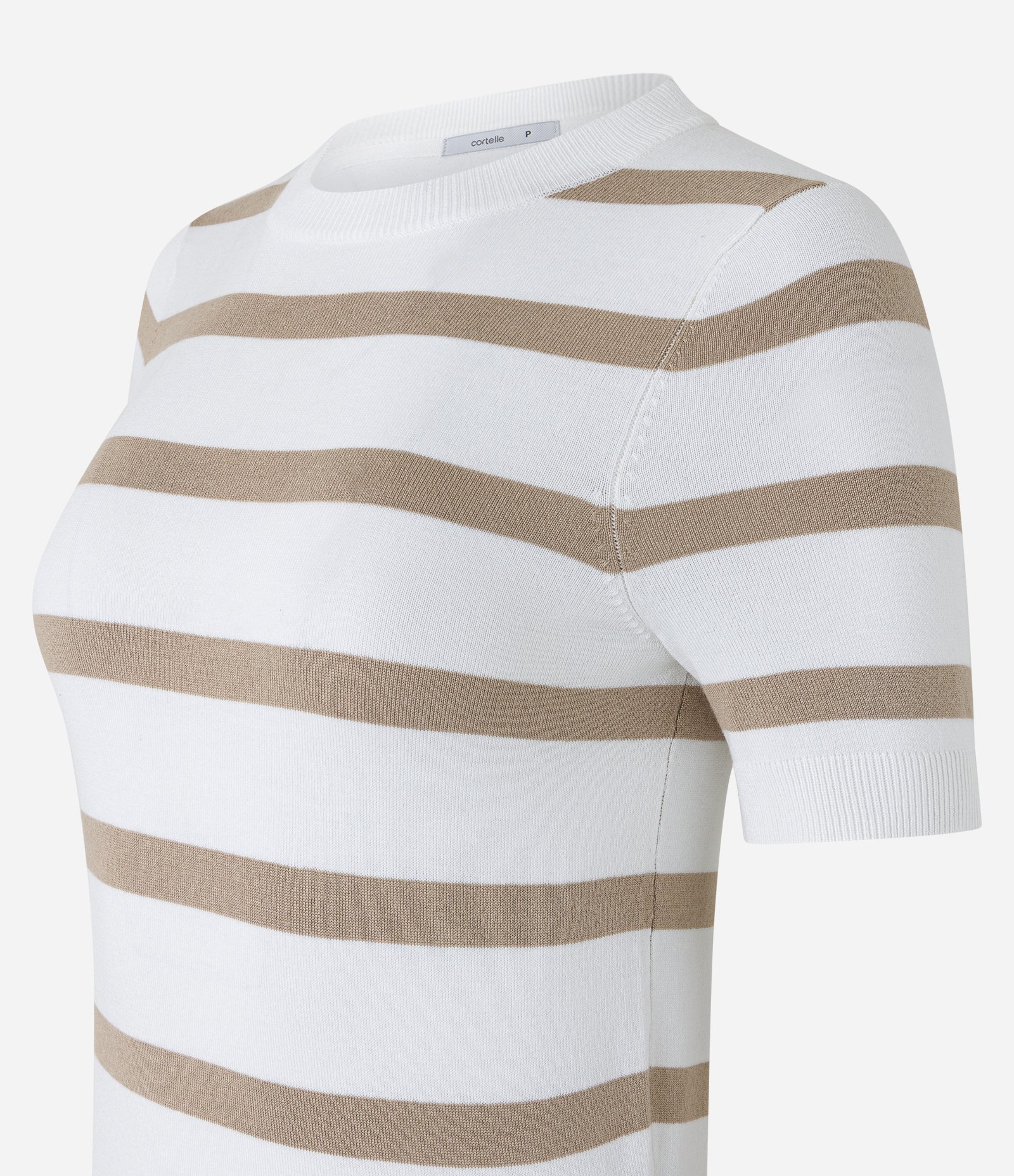 Blusa Básica Listrada em Tricô com Gola Redonda Marrom/Branco 7