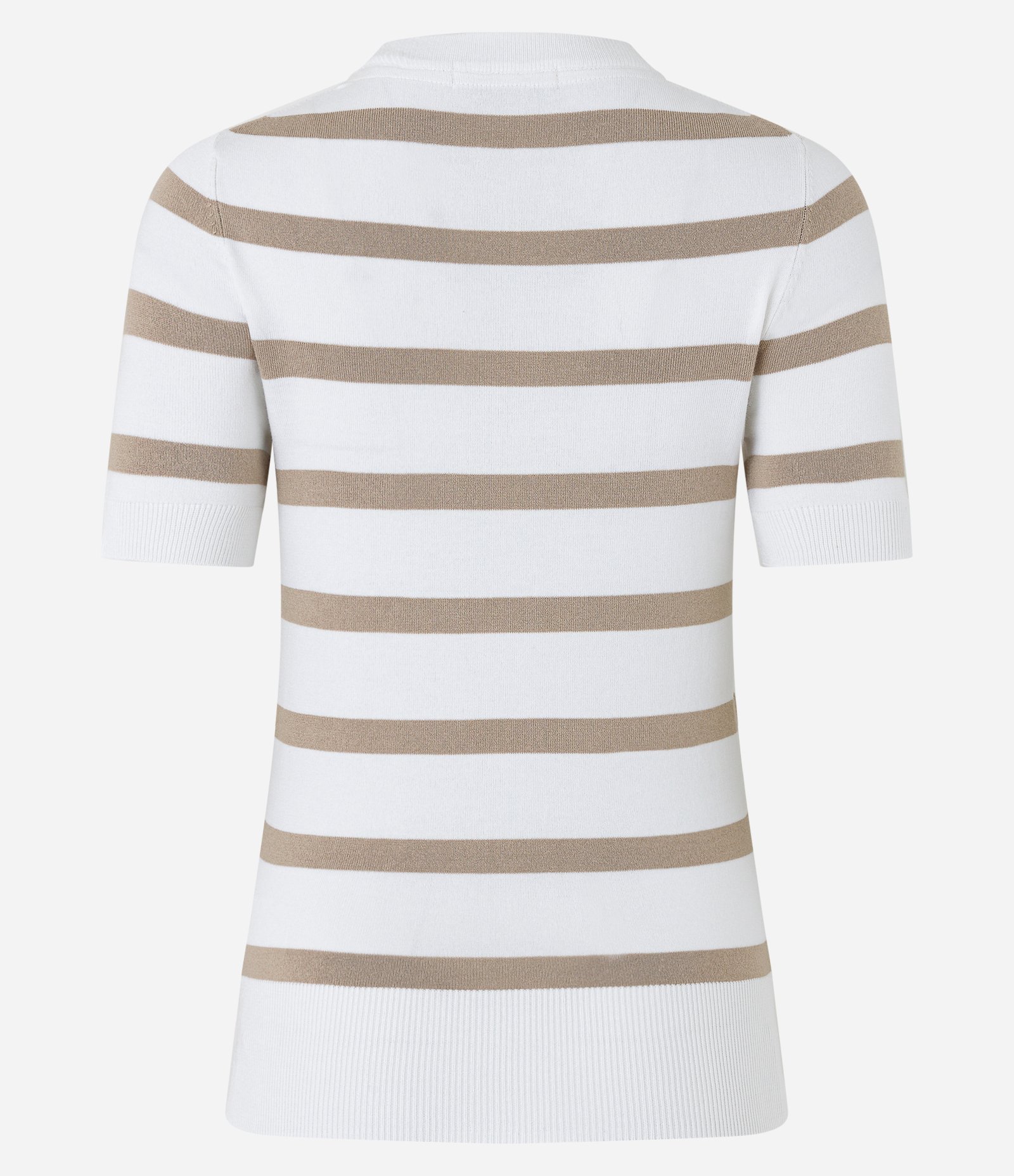 Blusa Básica Listrada em Tricô com Gola Redonda Marrom/Branco 8