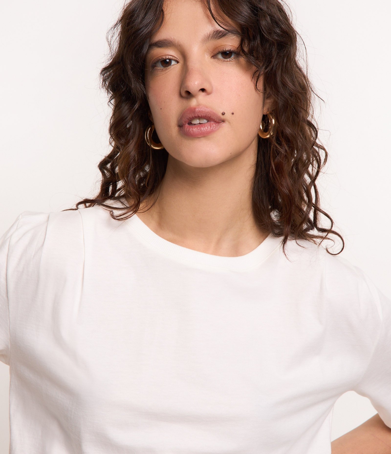 Blusa T-shirt em Algodão com Pregas no Ombro e Elástico na Barra Branco 4