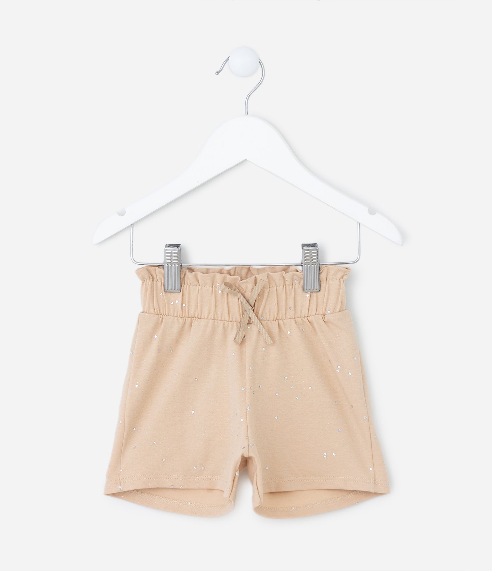 Short Clochard Infantil em Algodão com Brilhinhos - Tam 1 a 5 anos Bege 1
