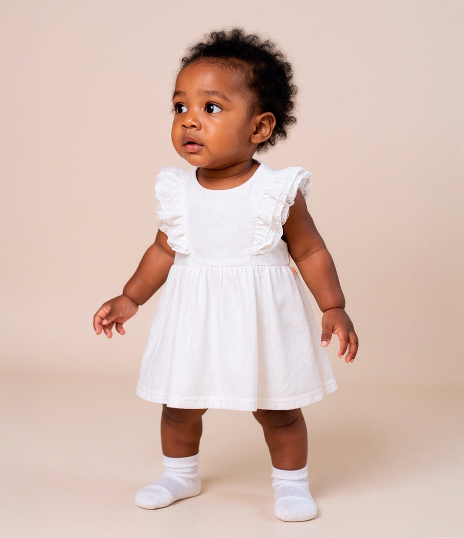 Vestido Infantil com Babadinhos e Textura - Tam 0 a 18 meses Branco 1