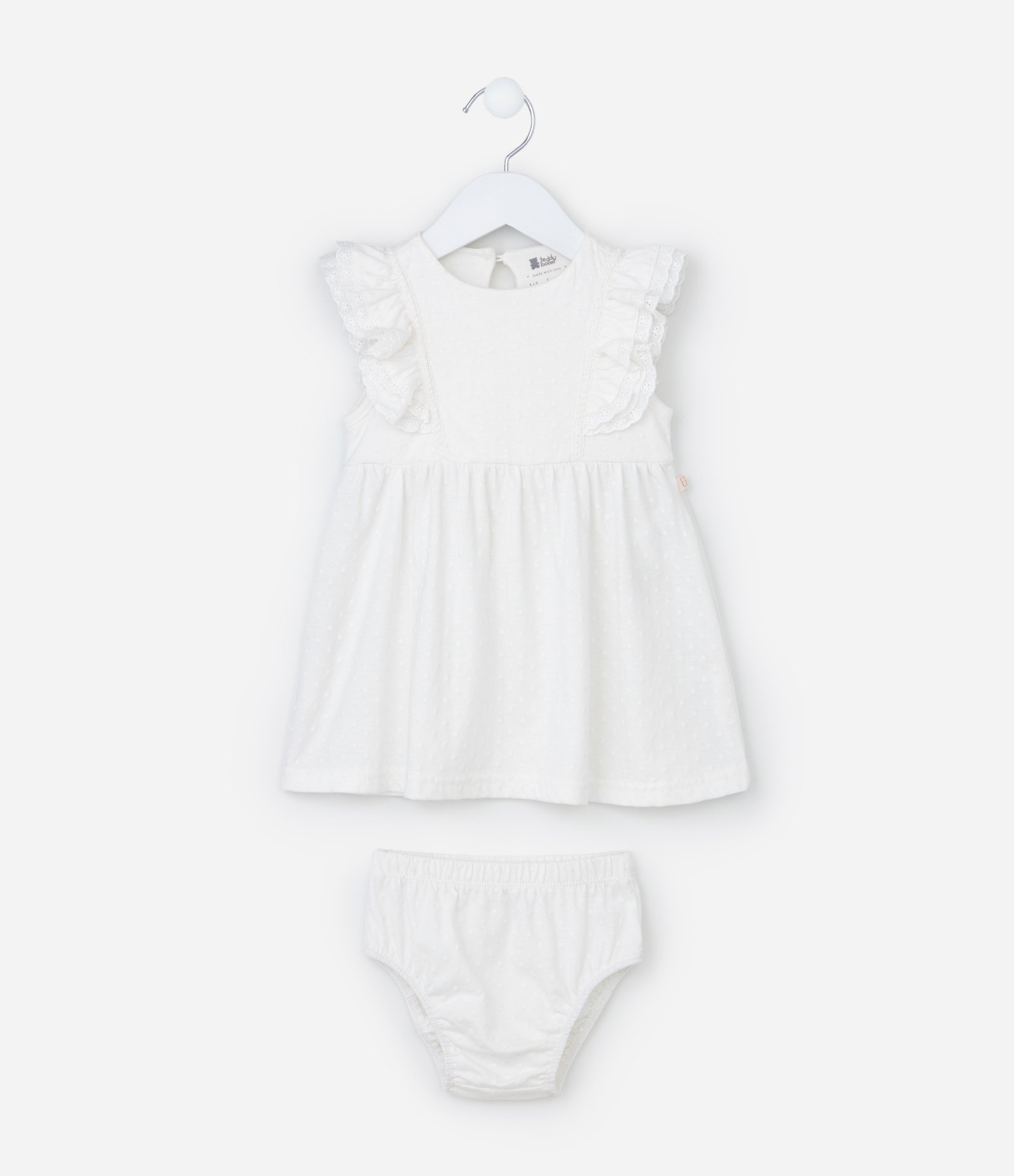 Vestido Infantil com Babadinhos e Textura - Tam 0 a 18 meses Branco 2