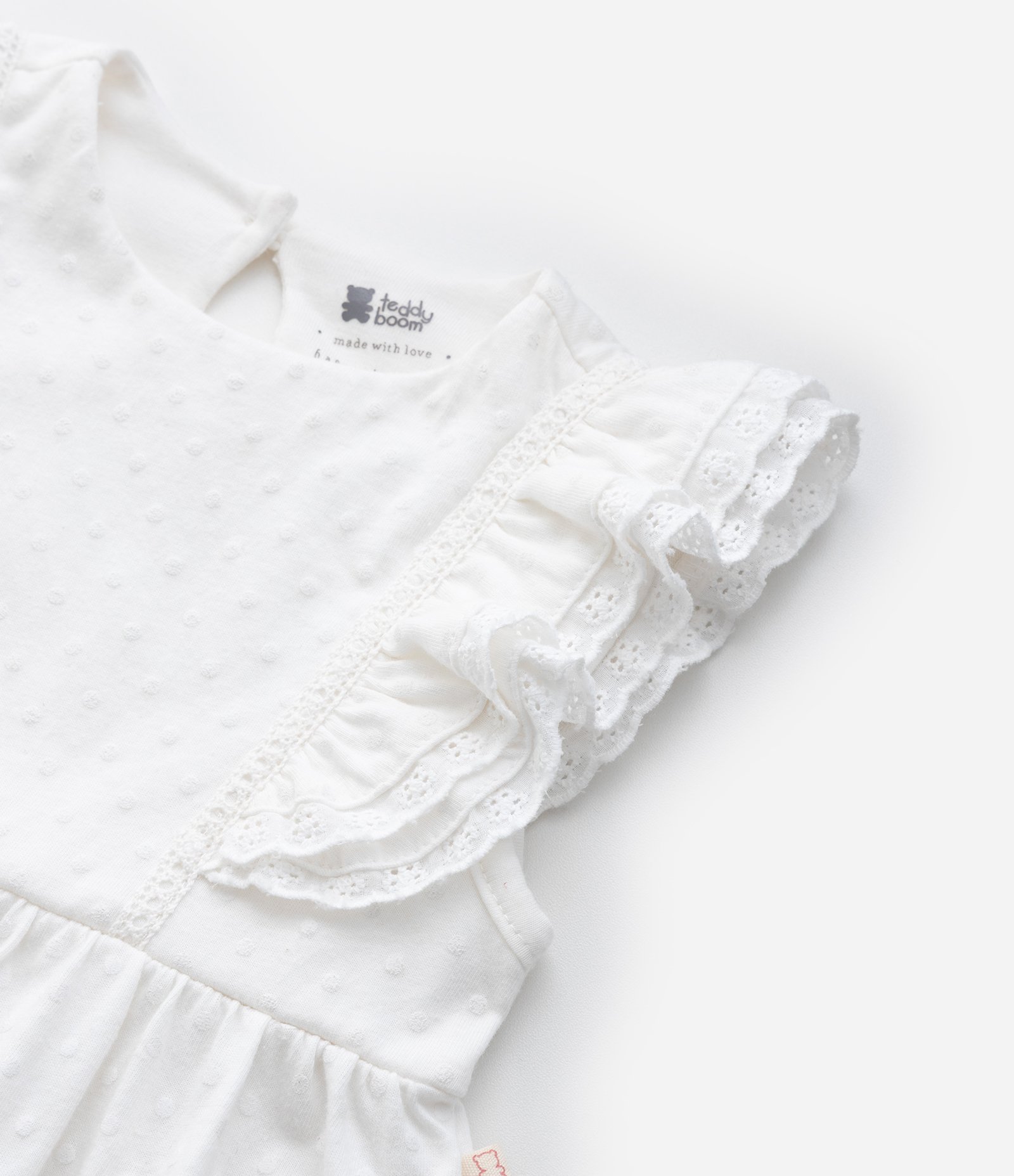 Vestido Infantil com Babadinhos e Textura - Tam 0 a 18 meses Branco 6