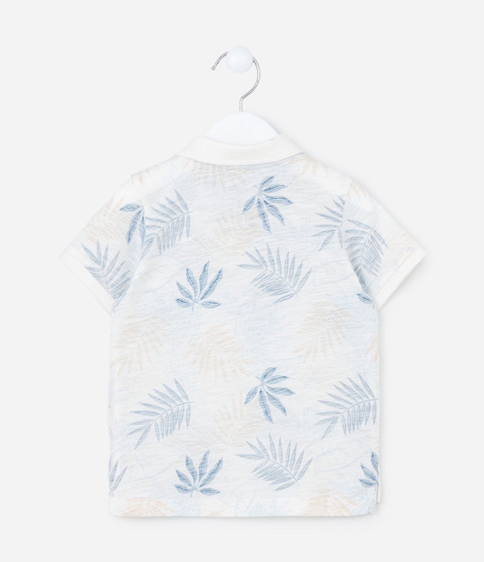 Camiseta Polo Infantil com Estampa de Folhagens - Tam 1 a 5 anos Branco/Azul 2