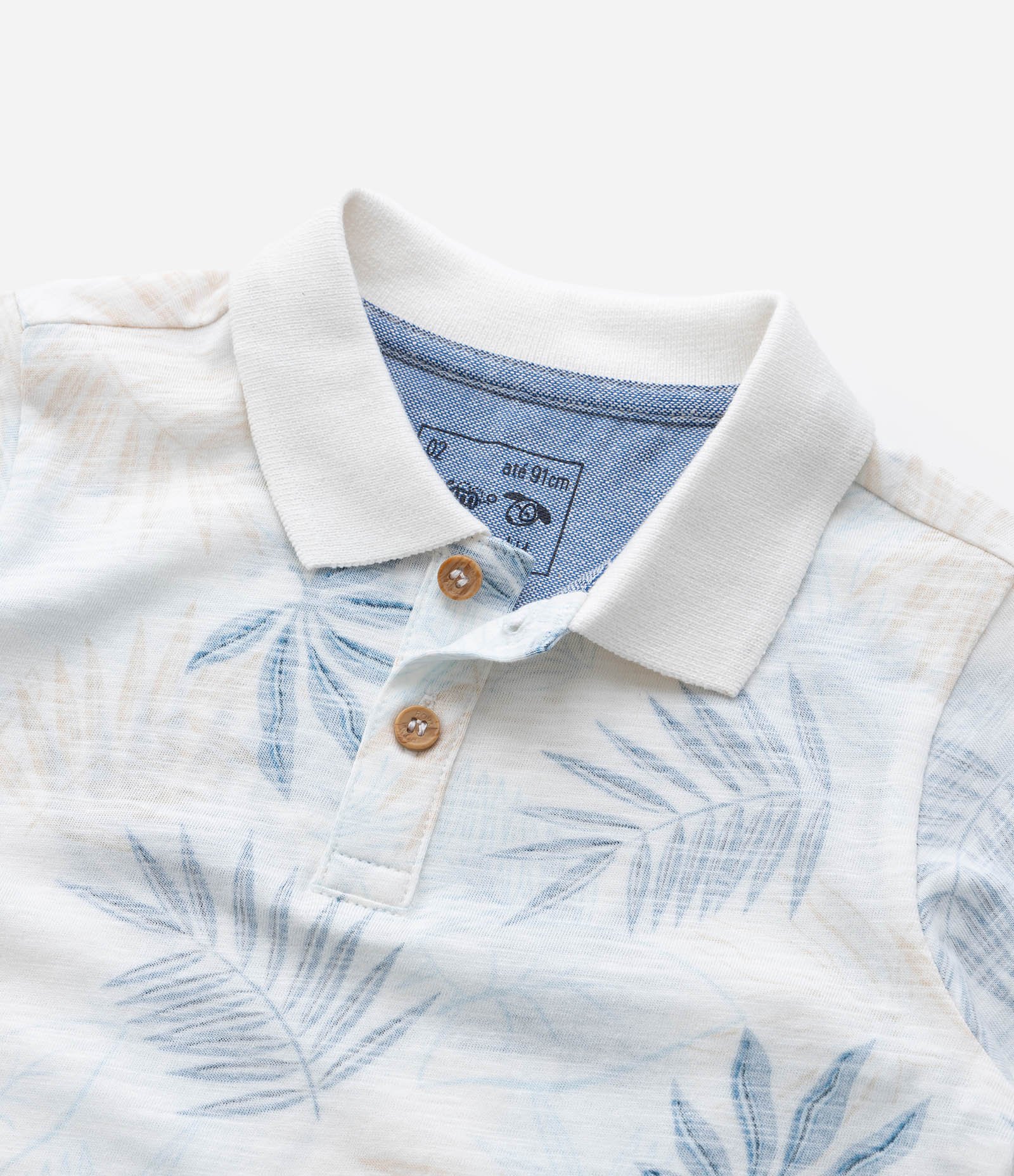 Camiseta Polo Infantil com Estampa de Folhagens - Tam 1 a 5 anos Branco/Azul 5