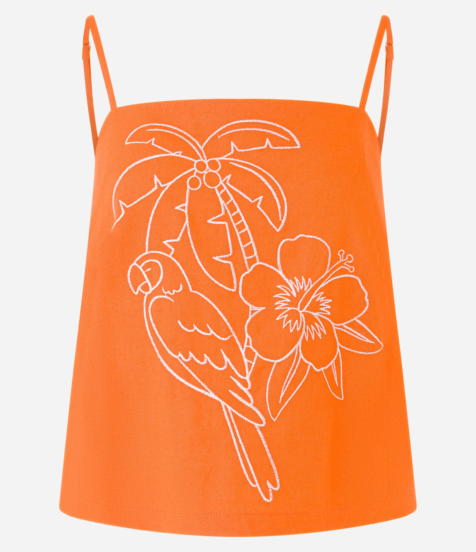 Blusa de Alça em Viscose com Linho e Bordado Tropical Laranja 3