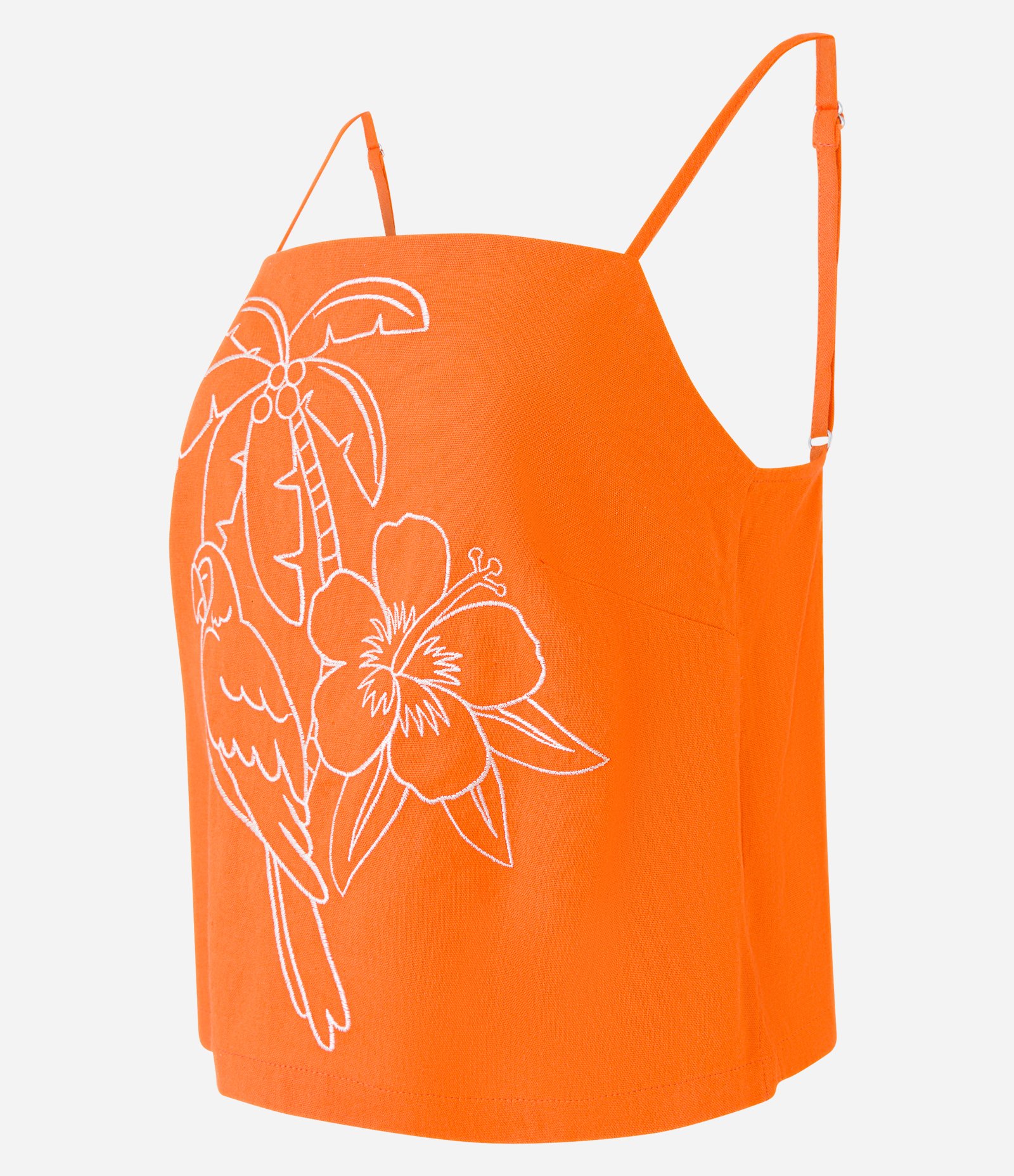 Blusa de Alça em Viscose com Linho e Bordado Tropical Laranja 4