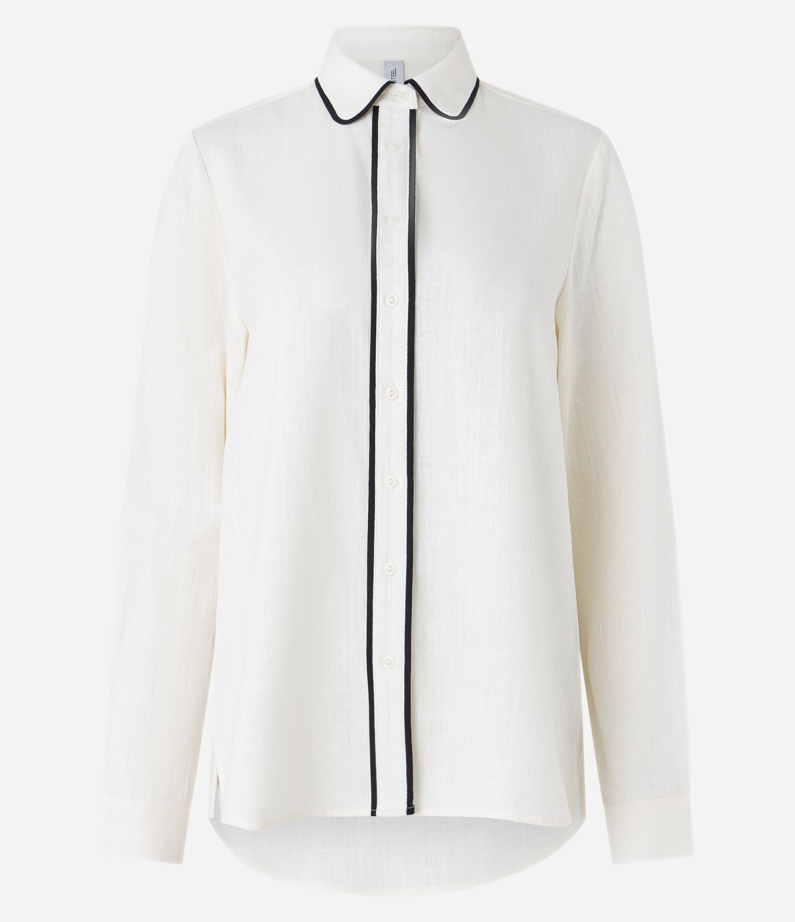 Camisa Alongada em Viscose e Linho com Detalhe Contrastante Off White 4