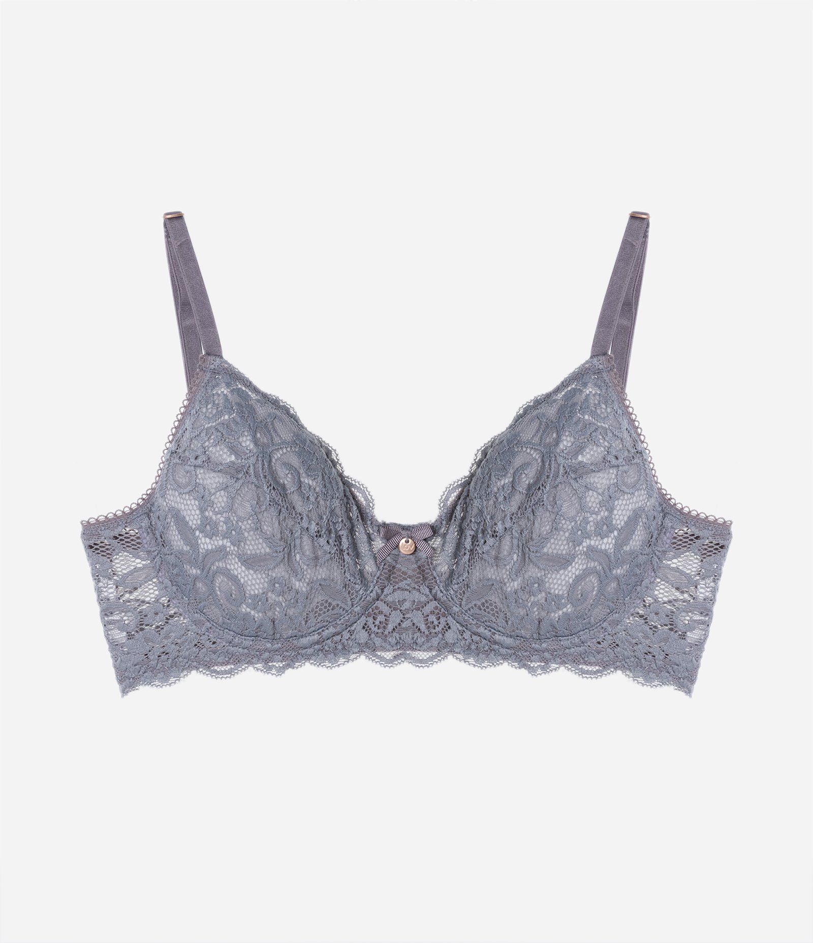 Sutiã Sem Bojo e Com Aro em Renda Floral Cinza 5