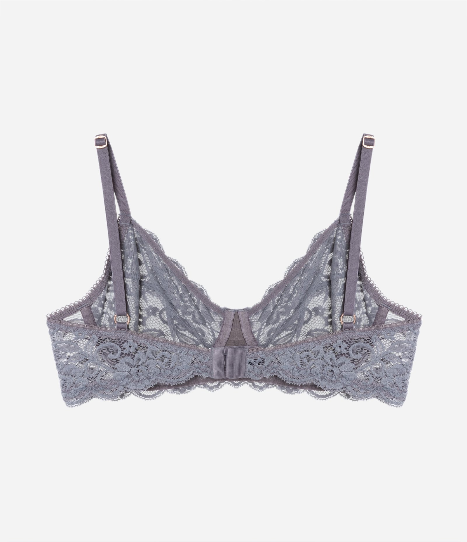Sutiã Sem Bojo e Com Aro em Renda Floral Cinza 6