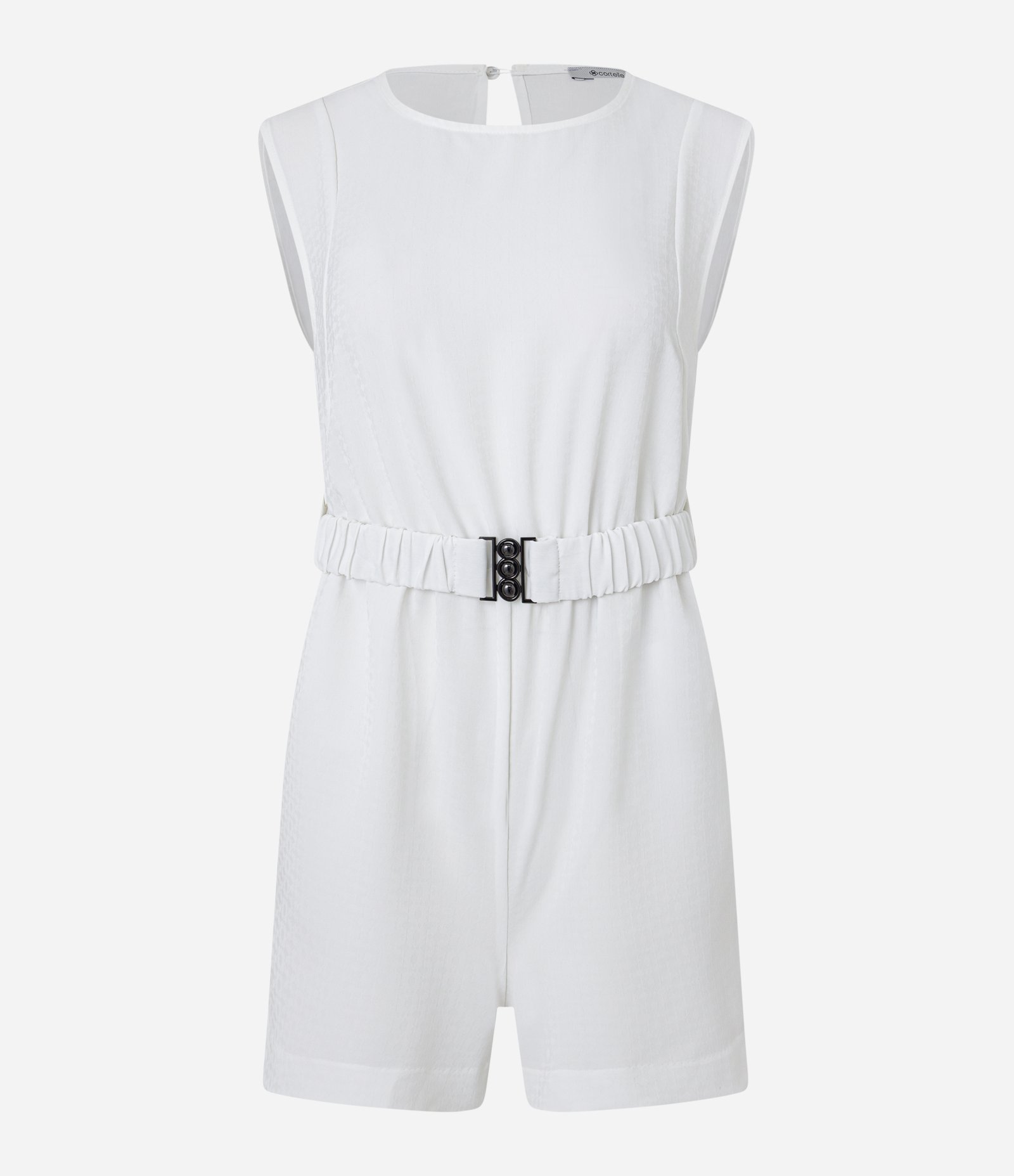 Macaquinho com Manga Curtinha e Cinto Elástico Branco 5