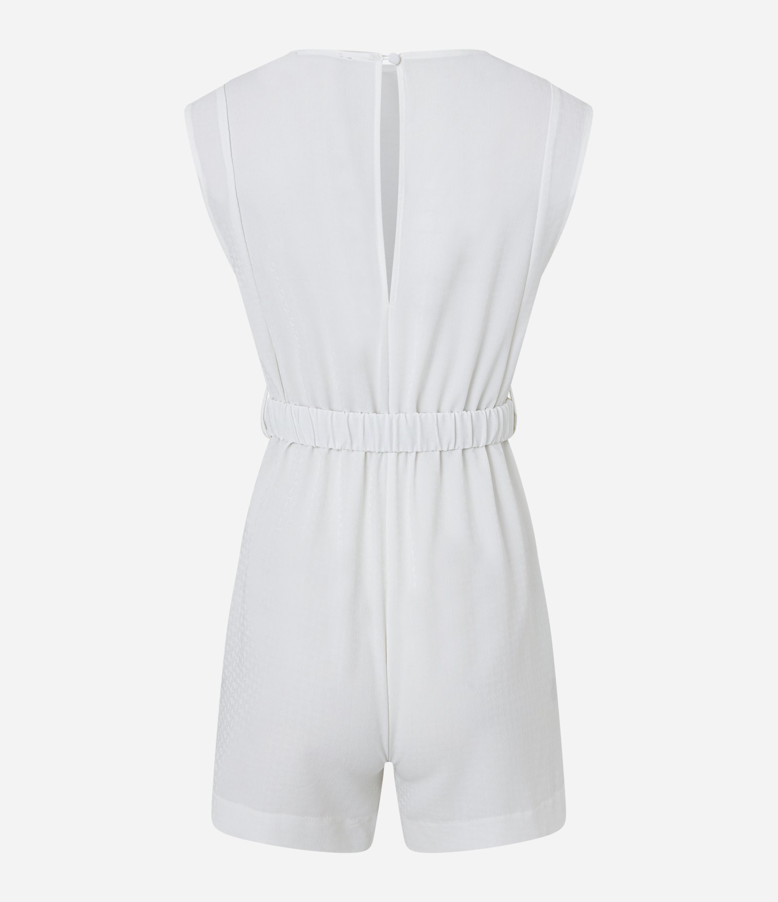 Macaquinho com Manga Curtinha e Cinto Elástico Branco 7