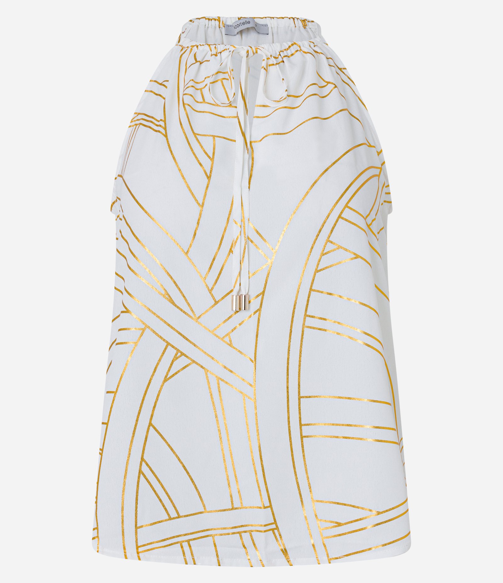 Blusa Sem Manga em Crepe com Estampa Metalizada Branco/Dourado 5