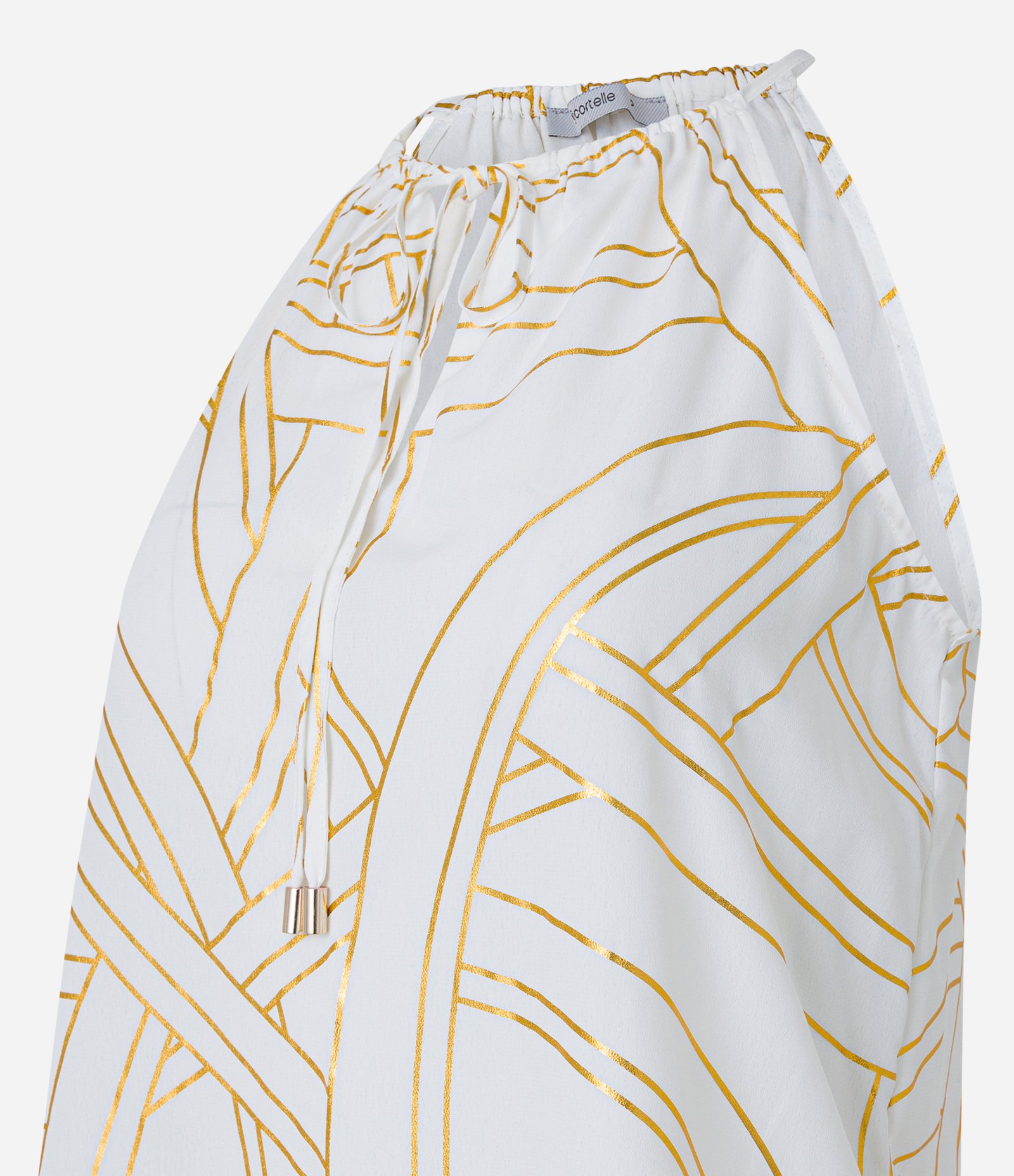 Blusa Sem Manga em Crepe com Estampa Metalizada Branco/Dourado 6