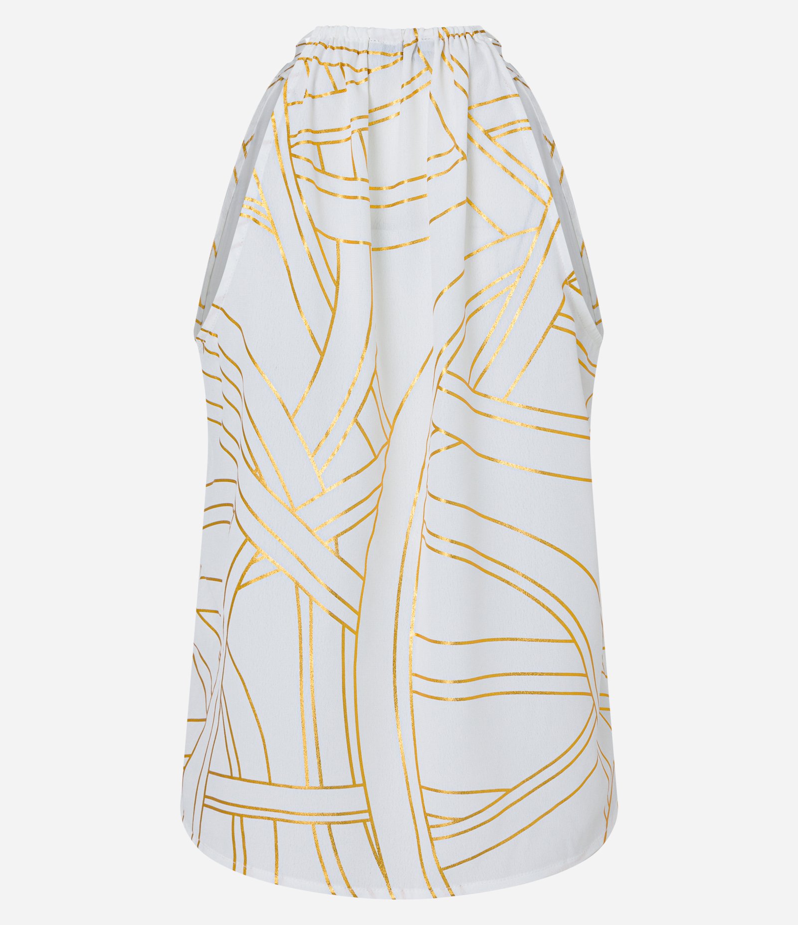 Blusa Sem Manga em Crepe com Estampa Metalizada Branco/Dourado 7