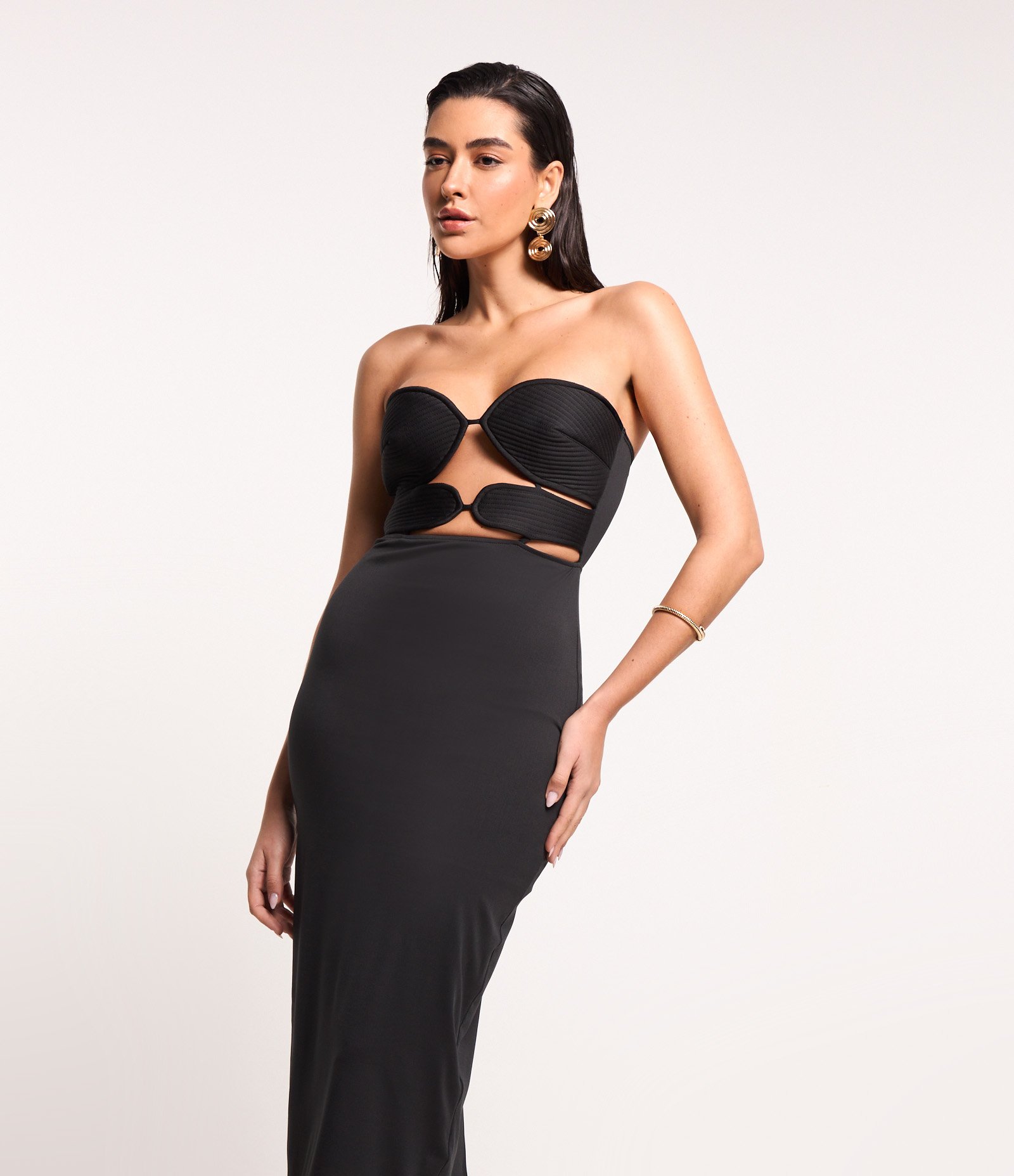 Vestido Midi Tomara que Caia com Busto Pespontado 2