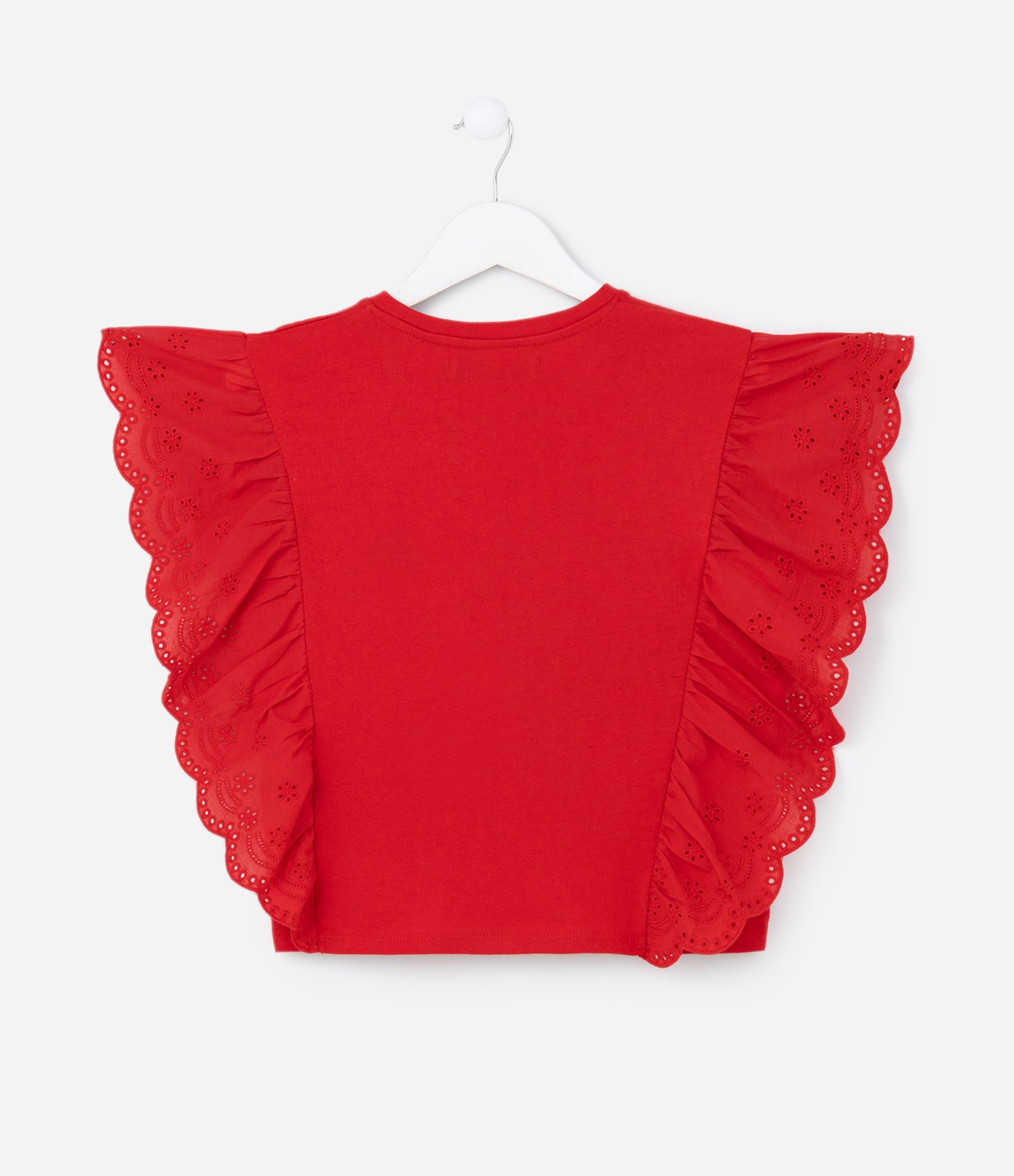 Blusa Infantil em Cotton com Babado de Broderie - Tam 5 a 14 anos Vermelho 2