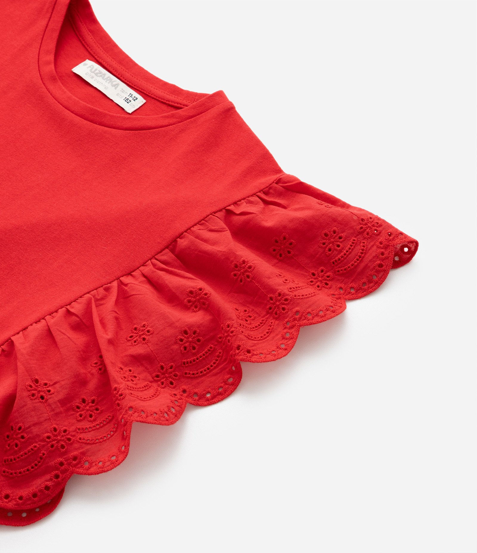 Blusa Infantil em Cotton com Babado de Broderie - Tam 5 a 14 anos Vermelho 3