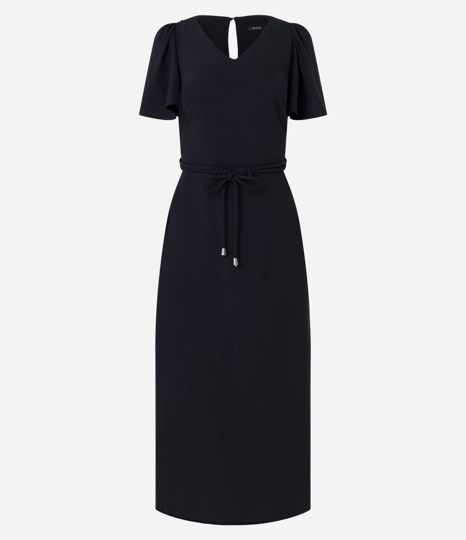 Vestido Evasê Midi com Efeito Airflow e Amarração Preto 7