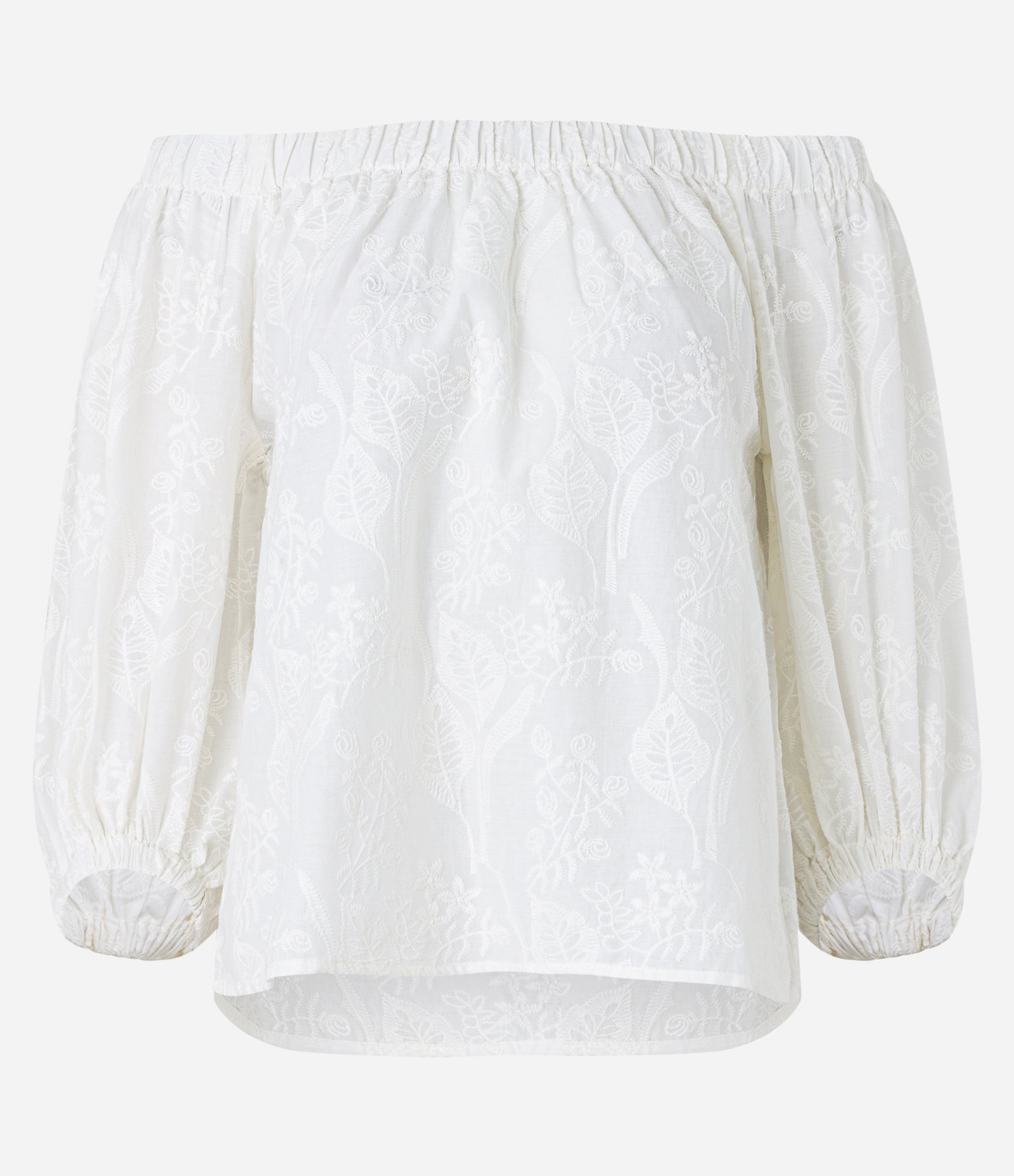 Blusa Ombro a Ombro em Tricoline com Flores Bordadas Branco 5